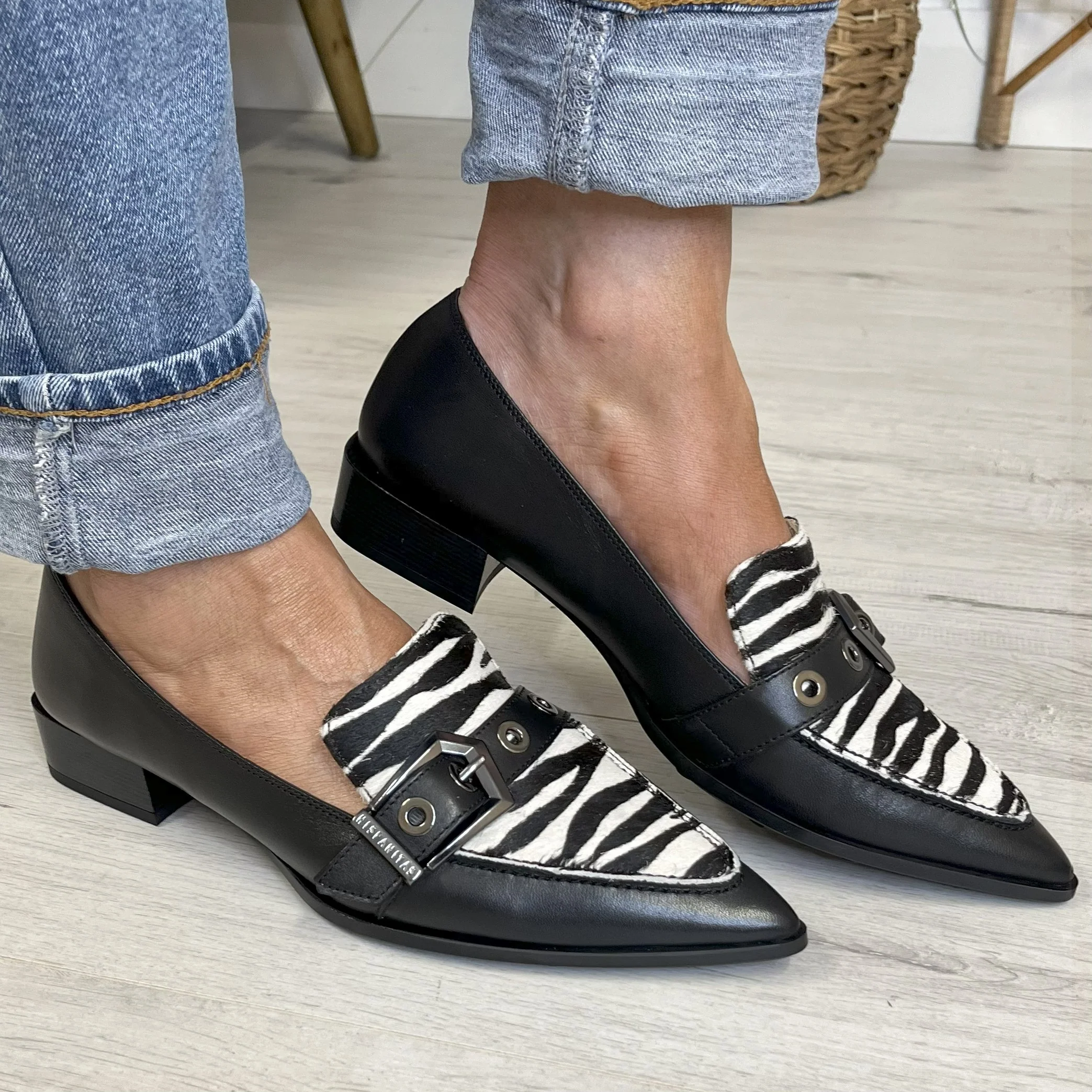 Hispanitas Zebra & Black Leather Pointed Toe Flats - Image 5