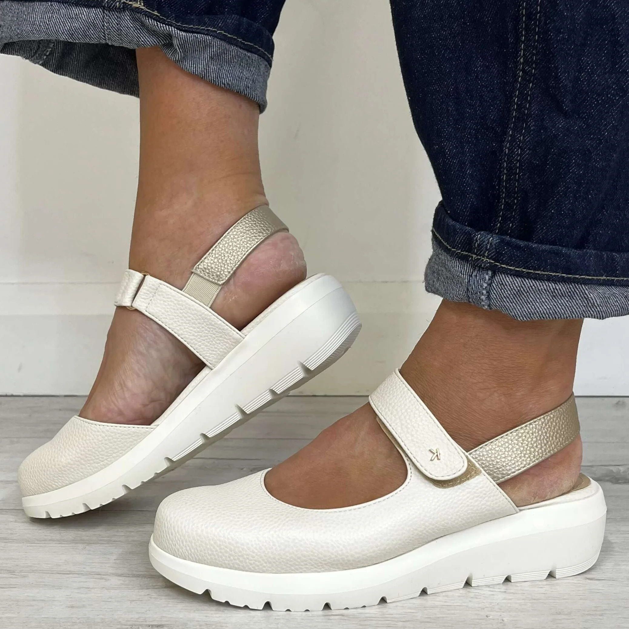 Kate Appleby Wootton Small Wedge Velcro Strap Shoes - Cream - Image 3