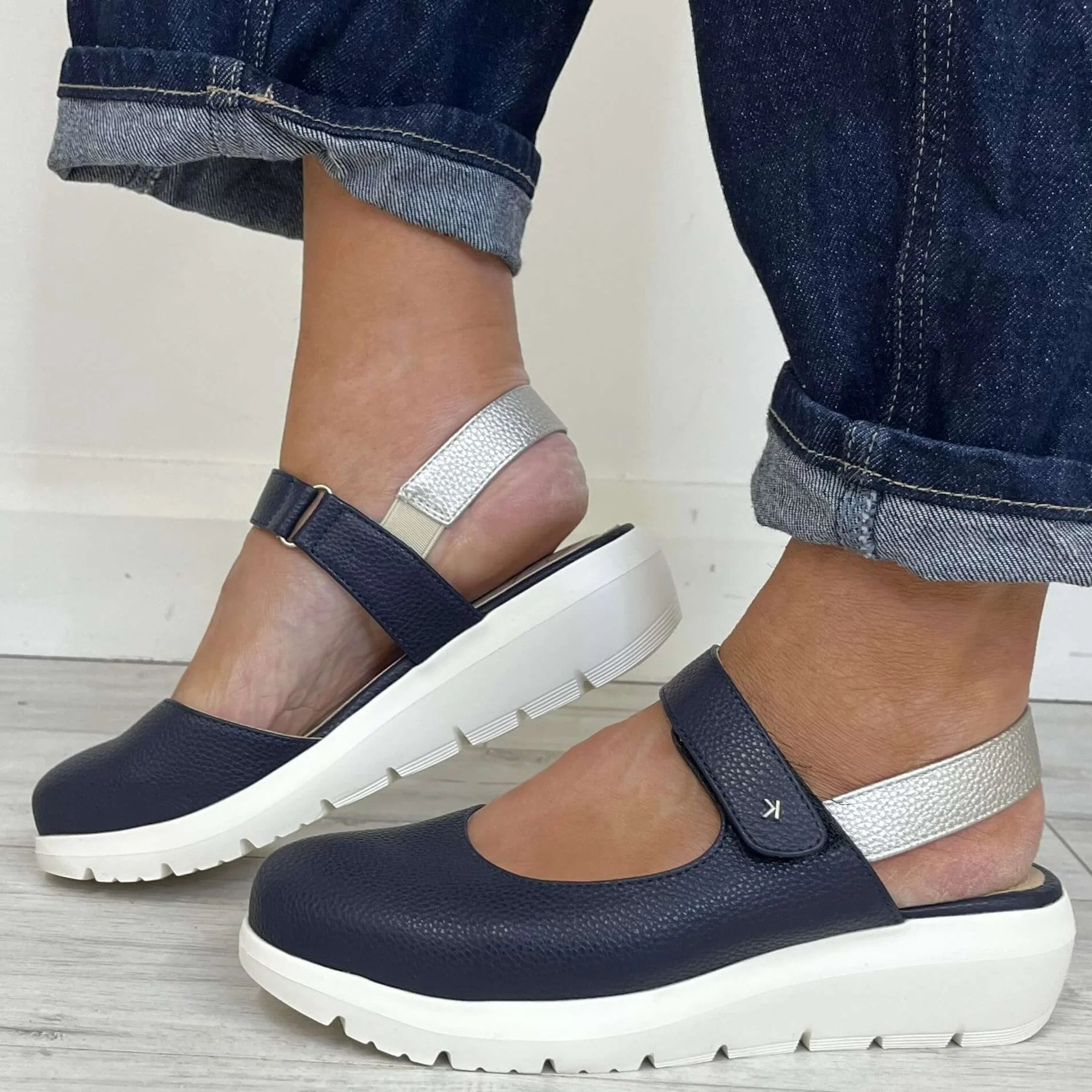 Kate Appleby Wootton Small Wedge Velcro Strap Shoes - Navy - Image 3