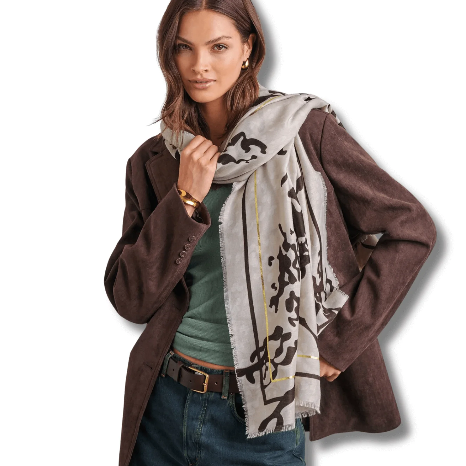 Katie Loxton Animal Taupe & Chocolate Printed Scarf