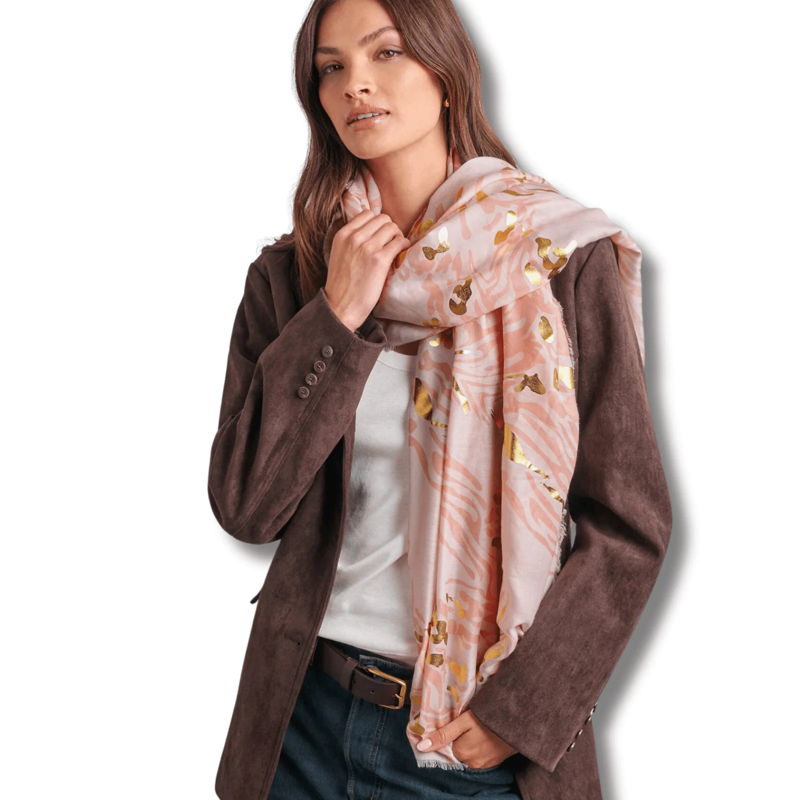 Katie Loxton Animal Pink & Gold Printed Scarf
