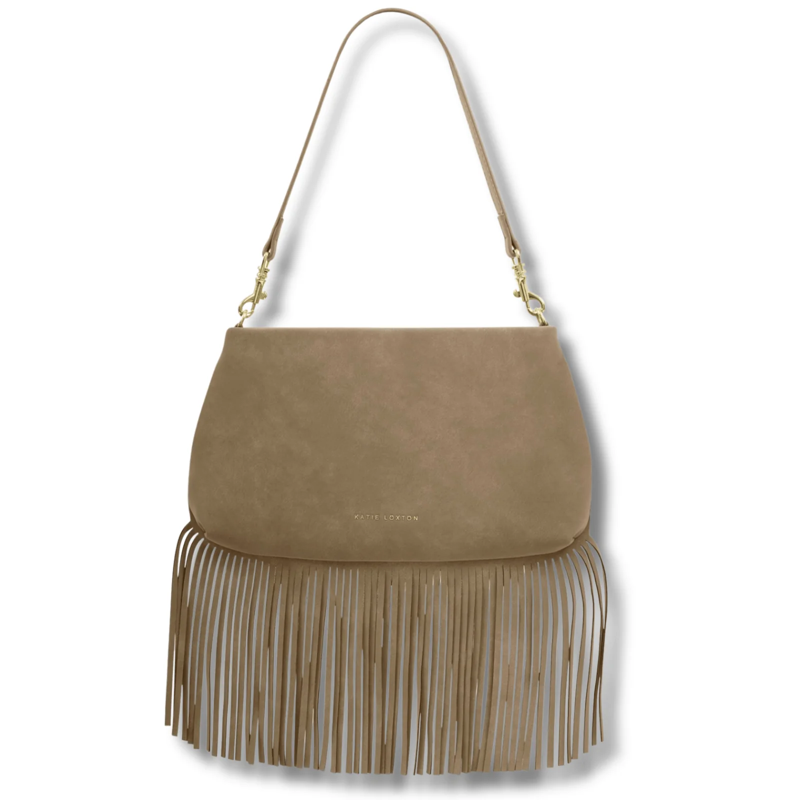 Katie Loxton Cali Fringe Small Shoulder Bag - Taupe Suedette