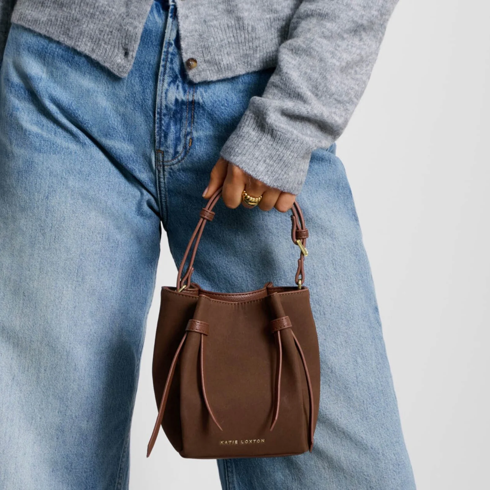 Katie Loxton Celina Mini Faux Suede Bucket Bag - Chocolate - Image 5