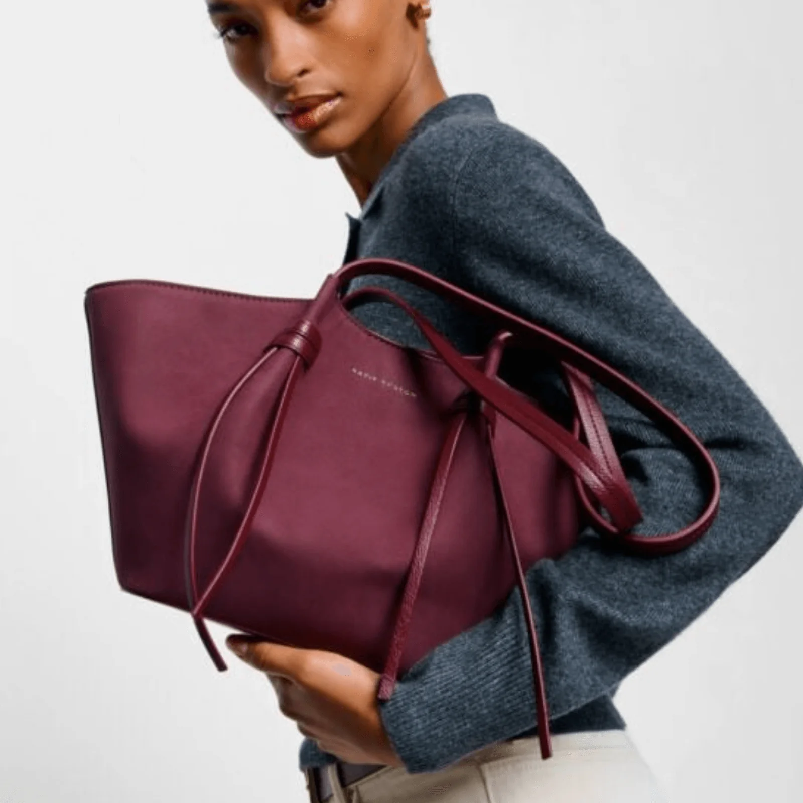 Katie Loxton Celina Suedette Small Tote Bag - Cherry - Image 3