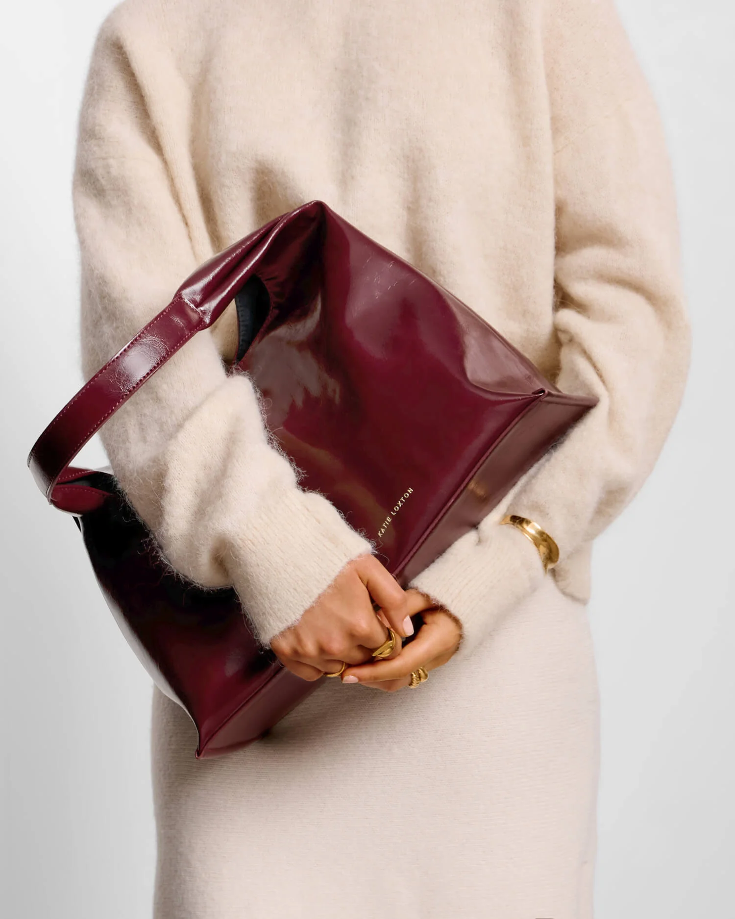 Katie Loxton Laila Patent Crackle Shoulder Bag - Cherry - Image 3