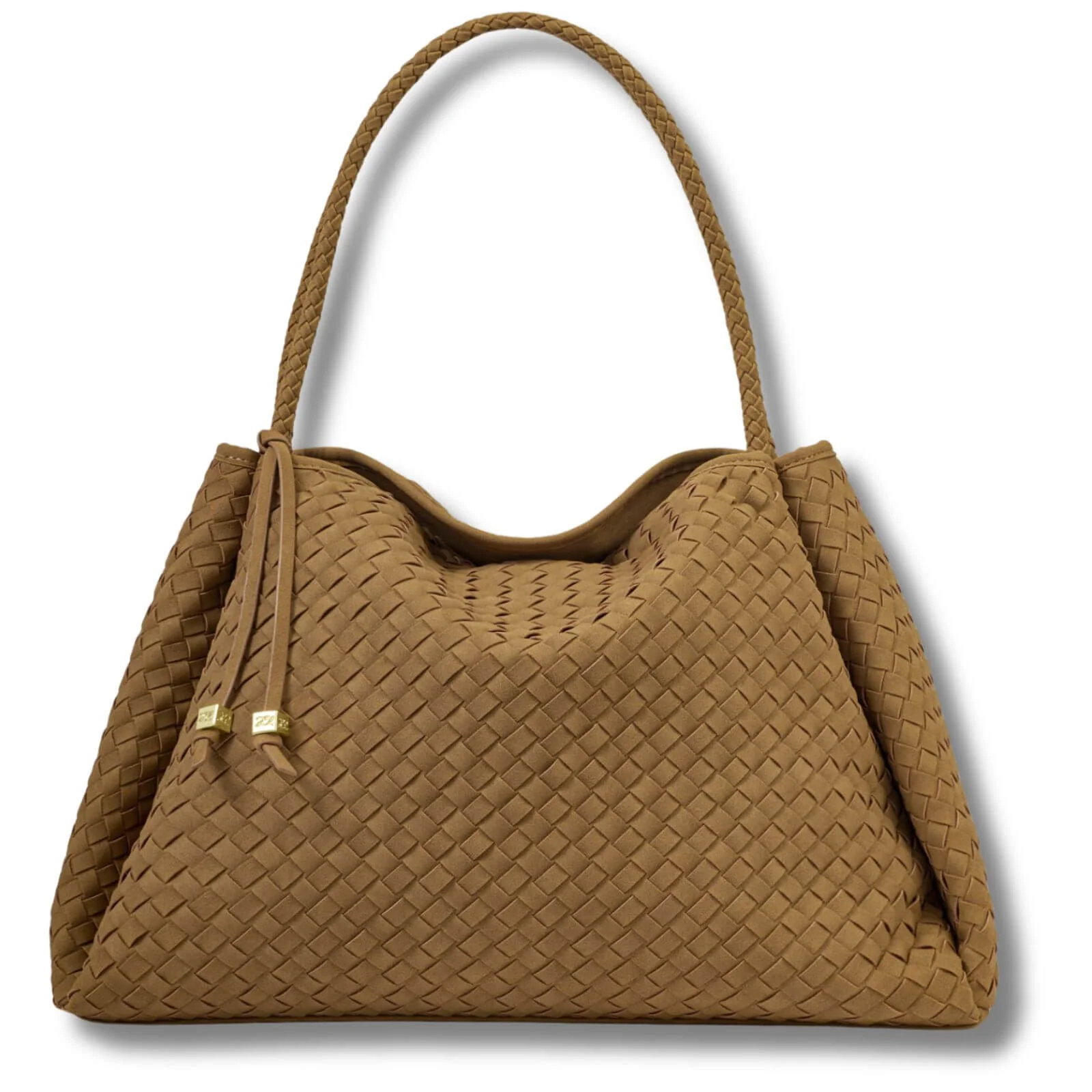 Katie Loxton Large Nova Hand Woven Shoulder Bag - Light Caramel Suedette
