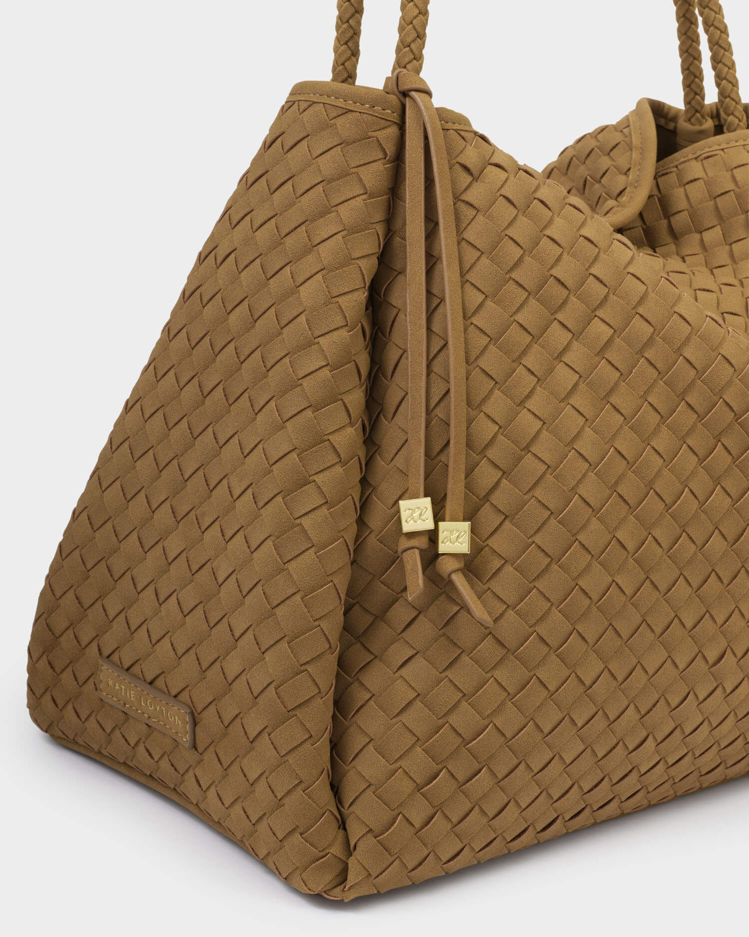 Katie Loxton Large Nova Hand Woven Shoulder Bag - Light Caramel Suedette - Image 3