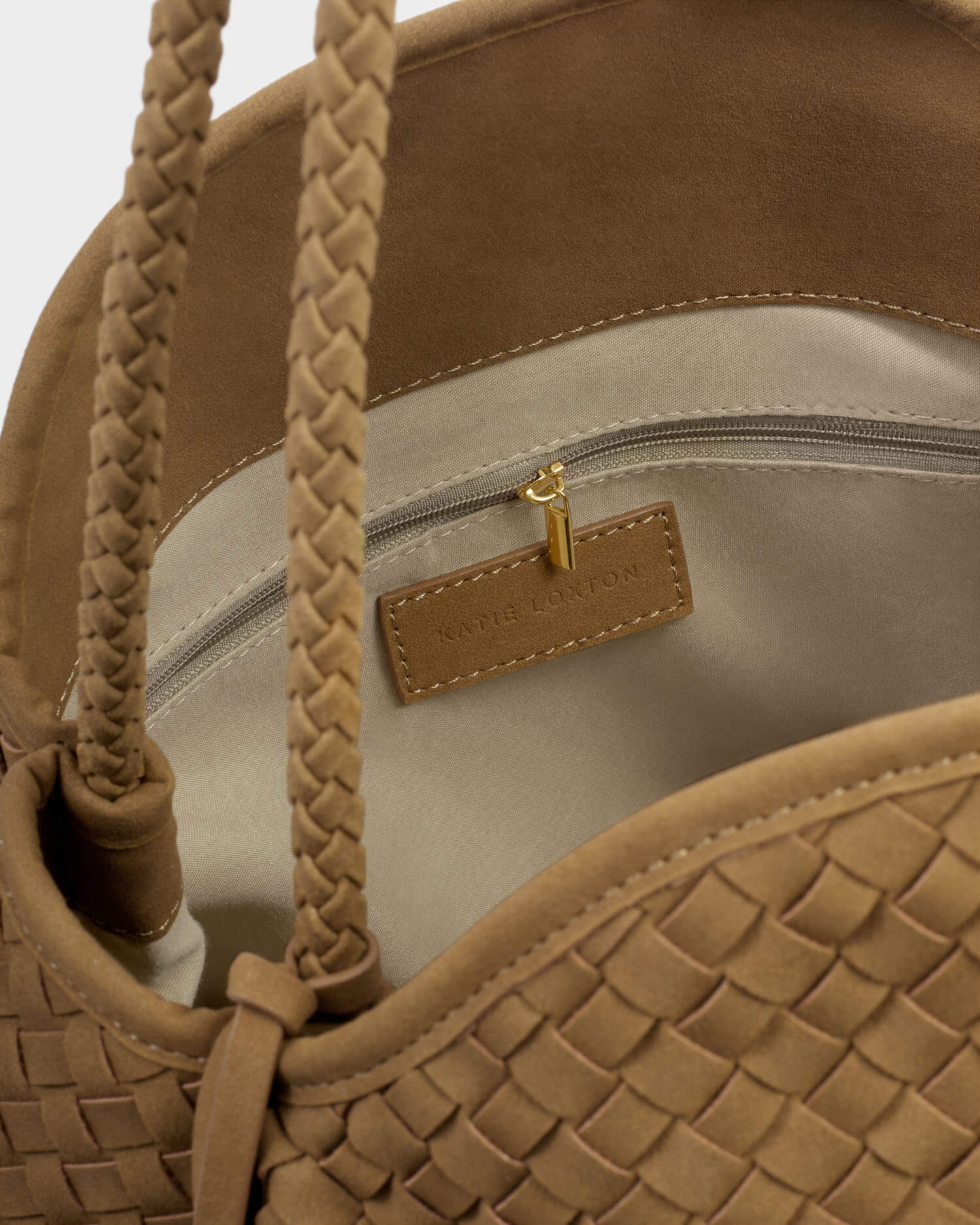 Katie Loxton Large Nova Hand Woven Shoulder Bag - Light Caramel Suedette - Image 4
