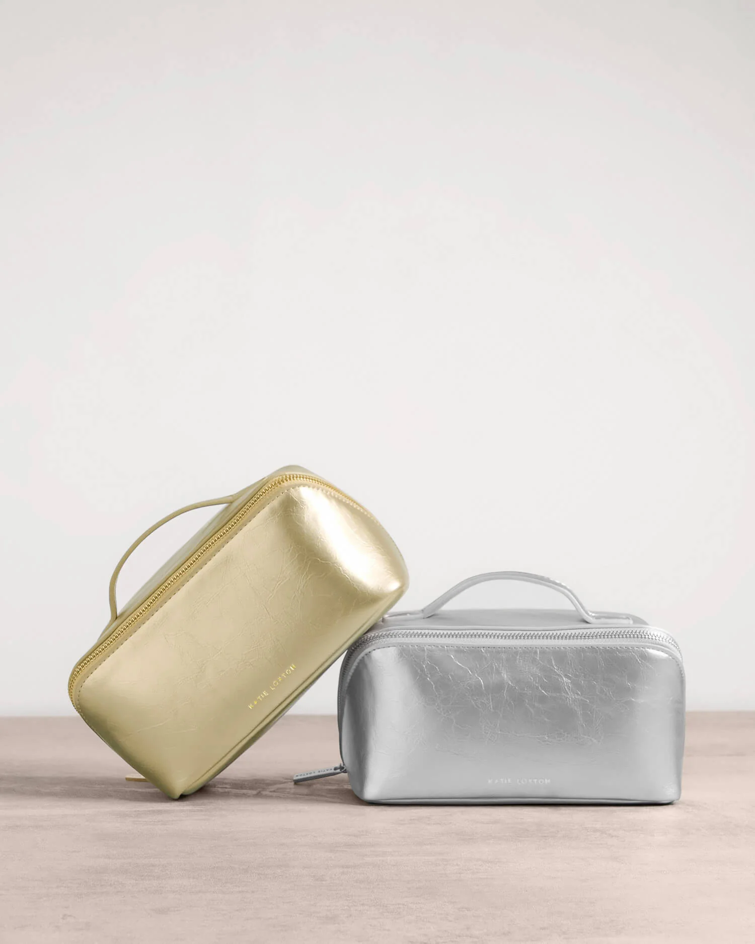 Katie Loxton Large Patent Crackle Make Up Wash Bag - Gold - Image 3