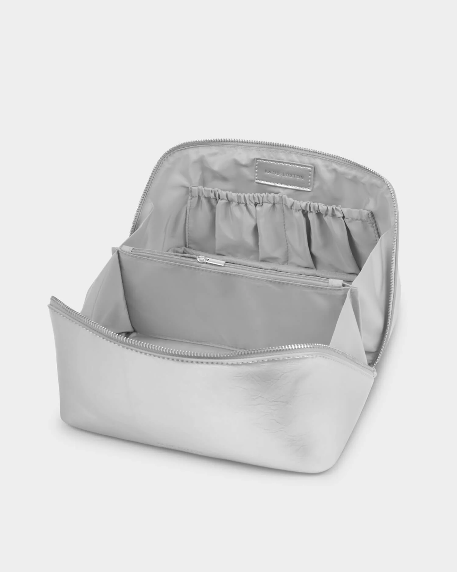 Katie Loxton Large Patent Crackle Make Up Wash Bag - Silver - Image 2
