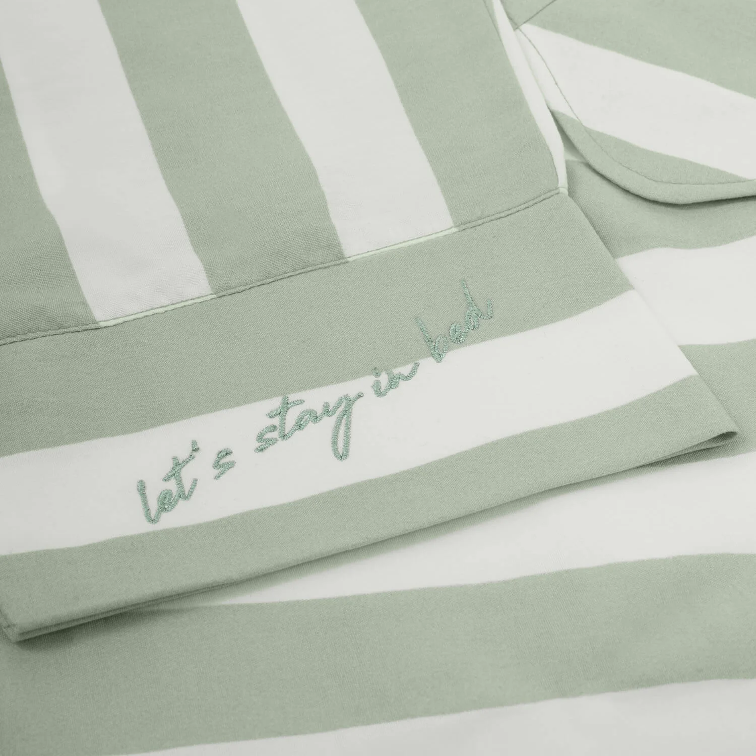 Katie Loxton 'Lets Stay In Bed' Sage Green Striped Pyjamas - Image 2