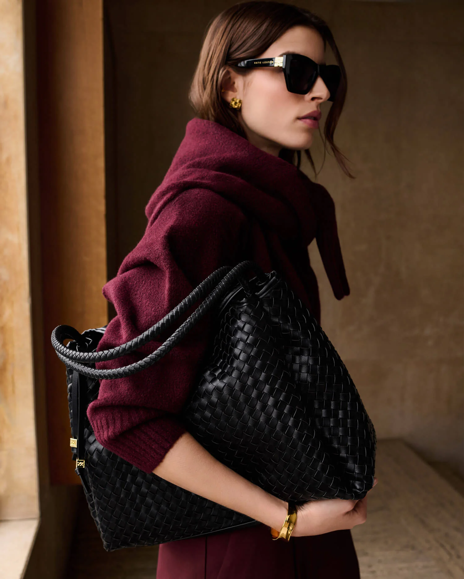 Katie Loxton Nova Hand Woven Large Shoulder Bag - Black - Image 3