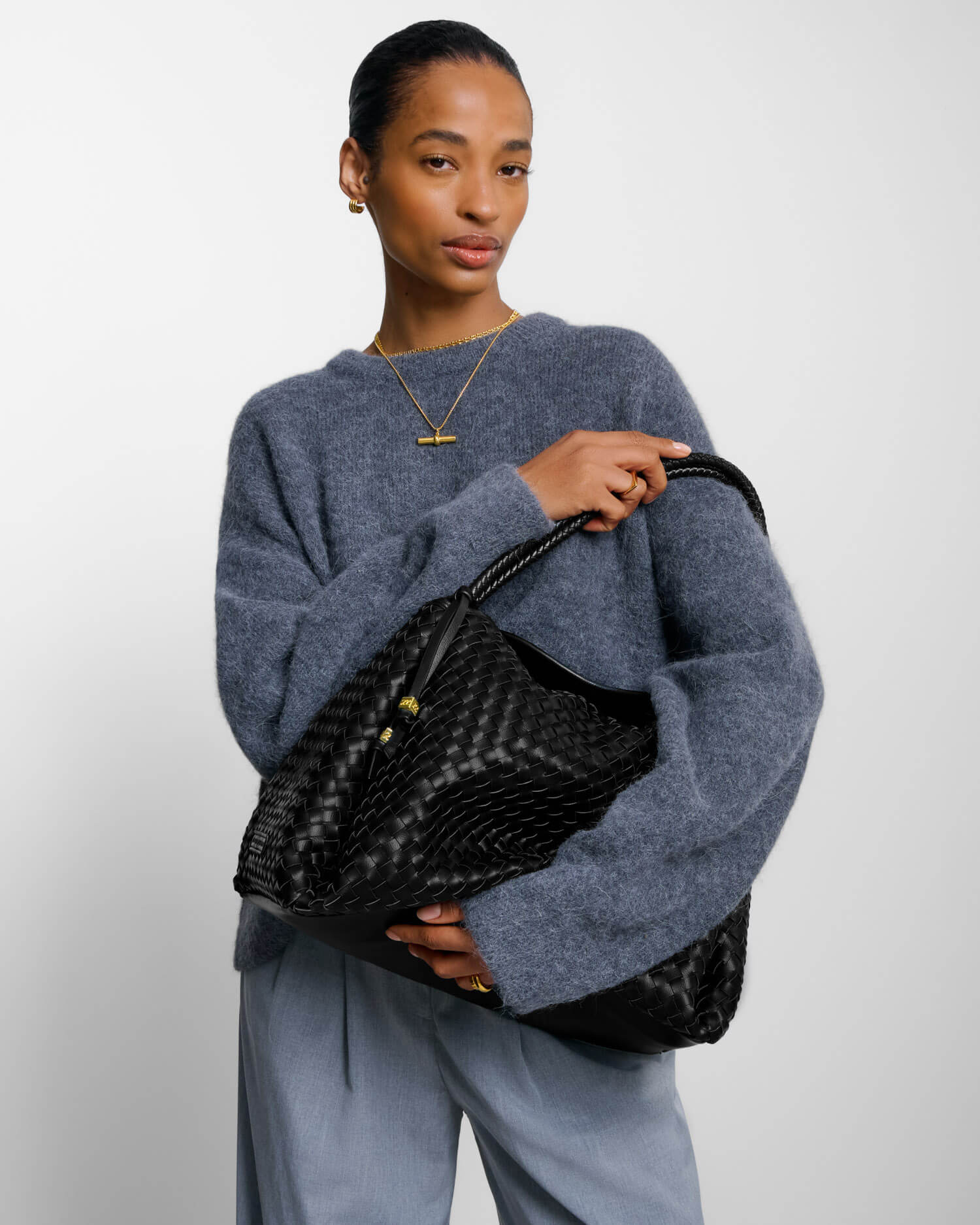 Katie Loxton Nova Hand Woven Large Shoulder Bag - Black - Image 4