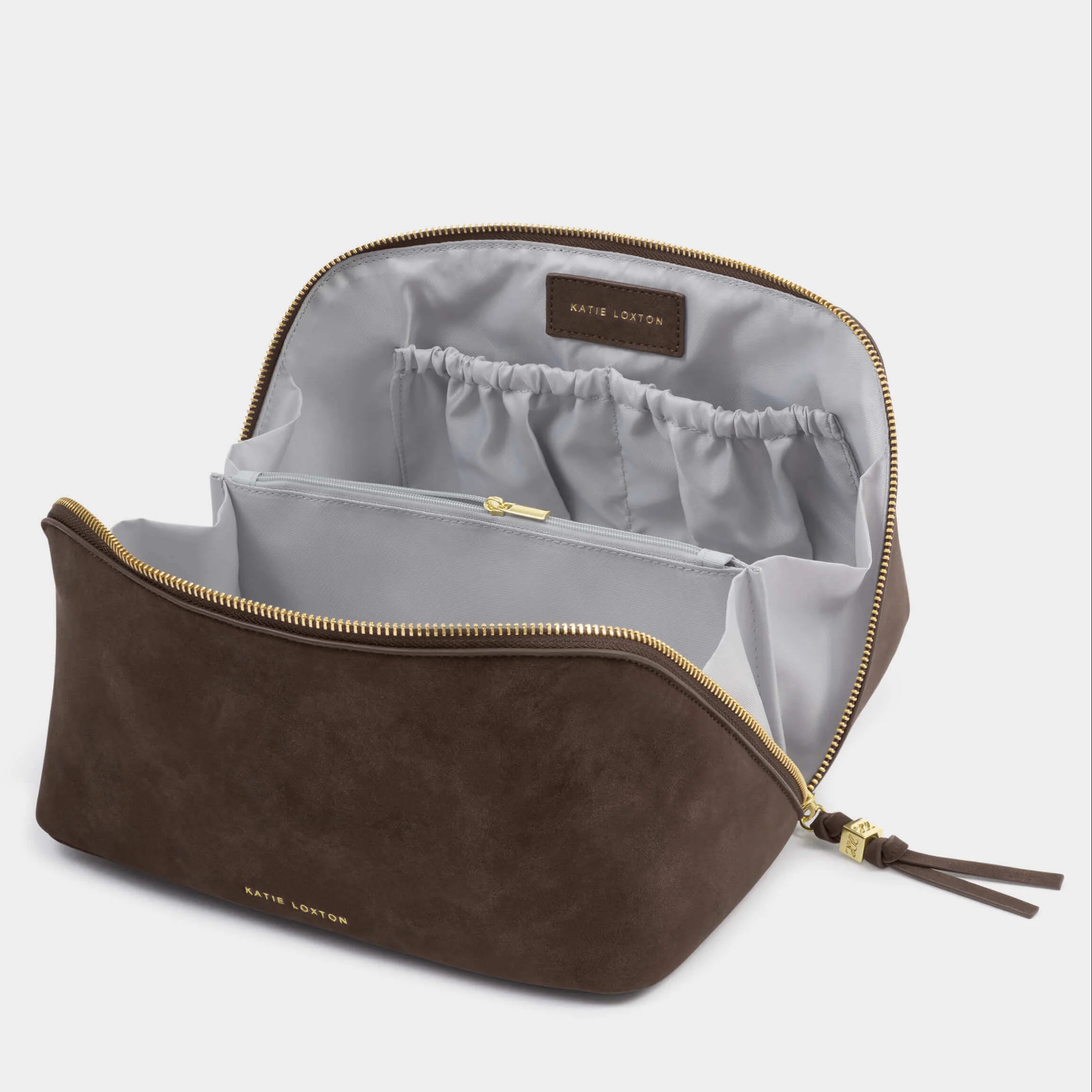 Katie Loxton Soho Large Make Up Wash Bag - Chocolate Suedette - Image 3