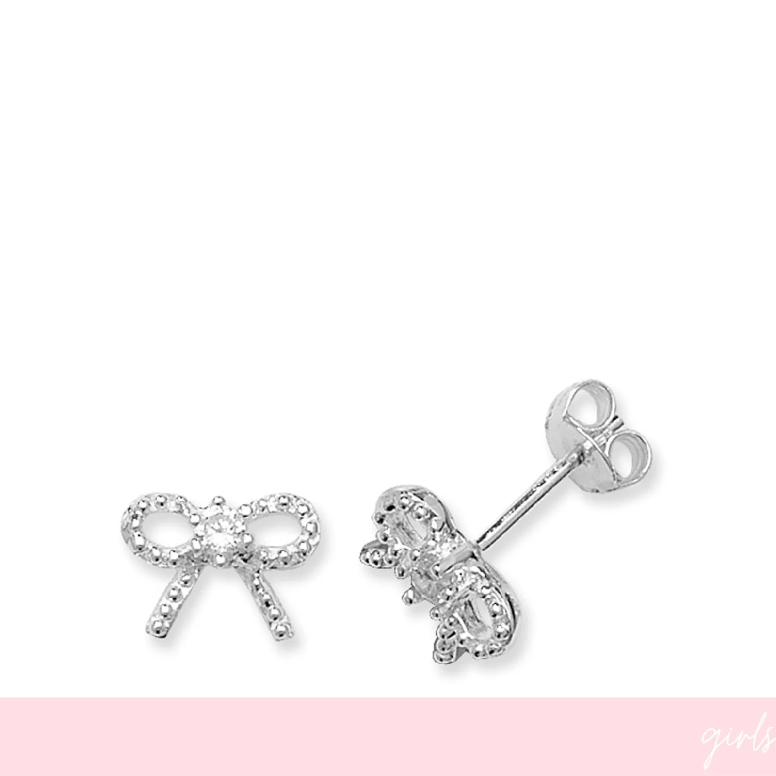 Kids Bow & Crystal Small Stud Earrings