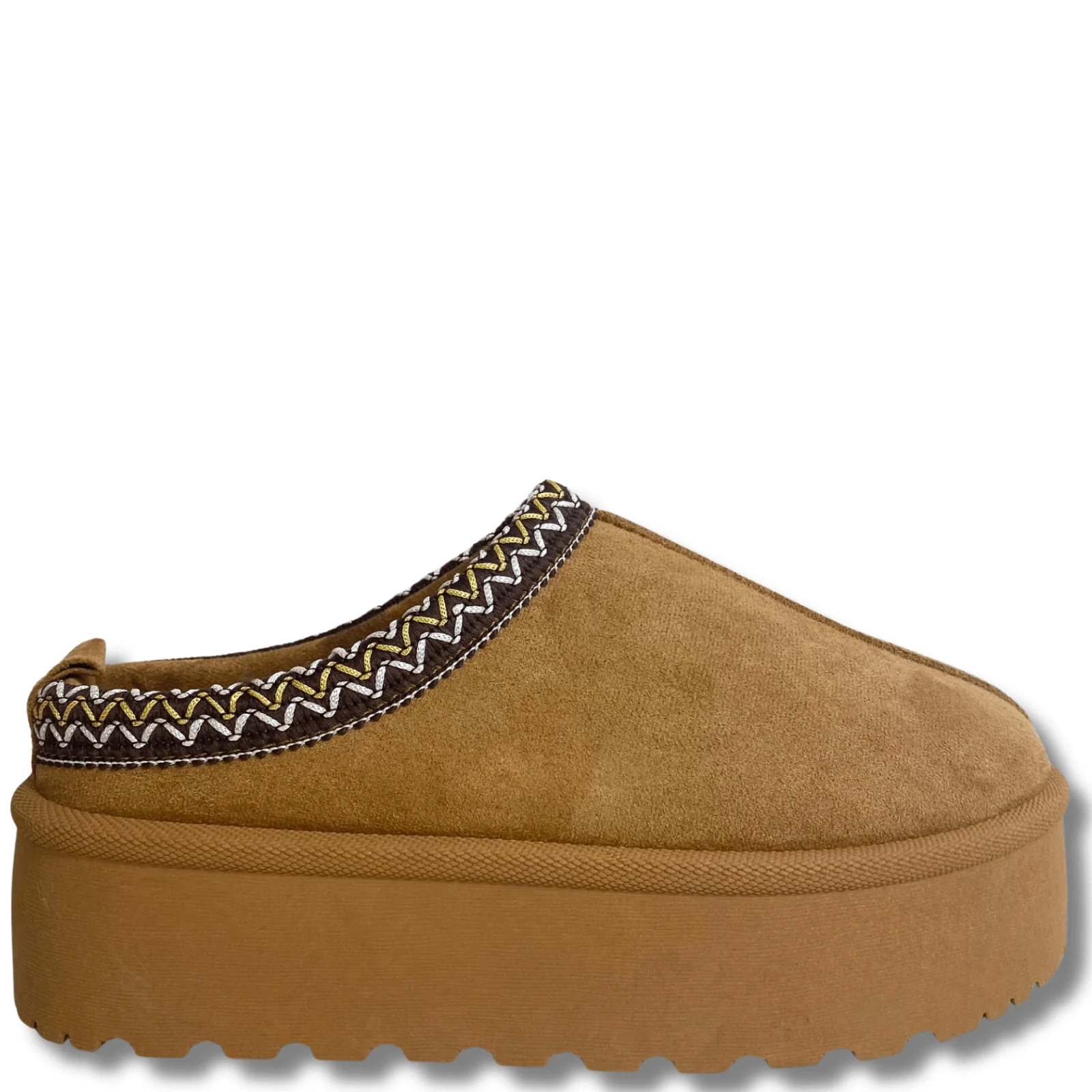 Ladies Tan Suede Platform Slippers