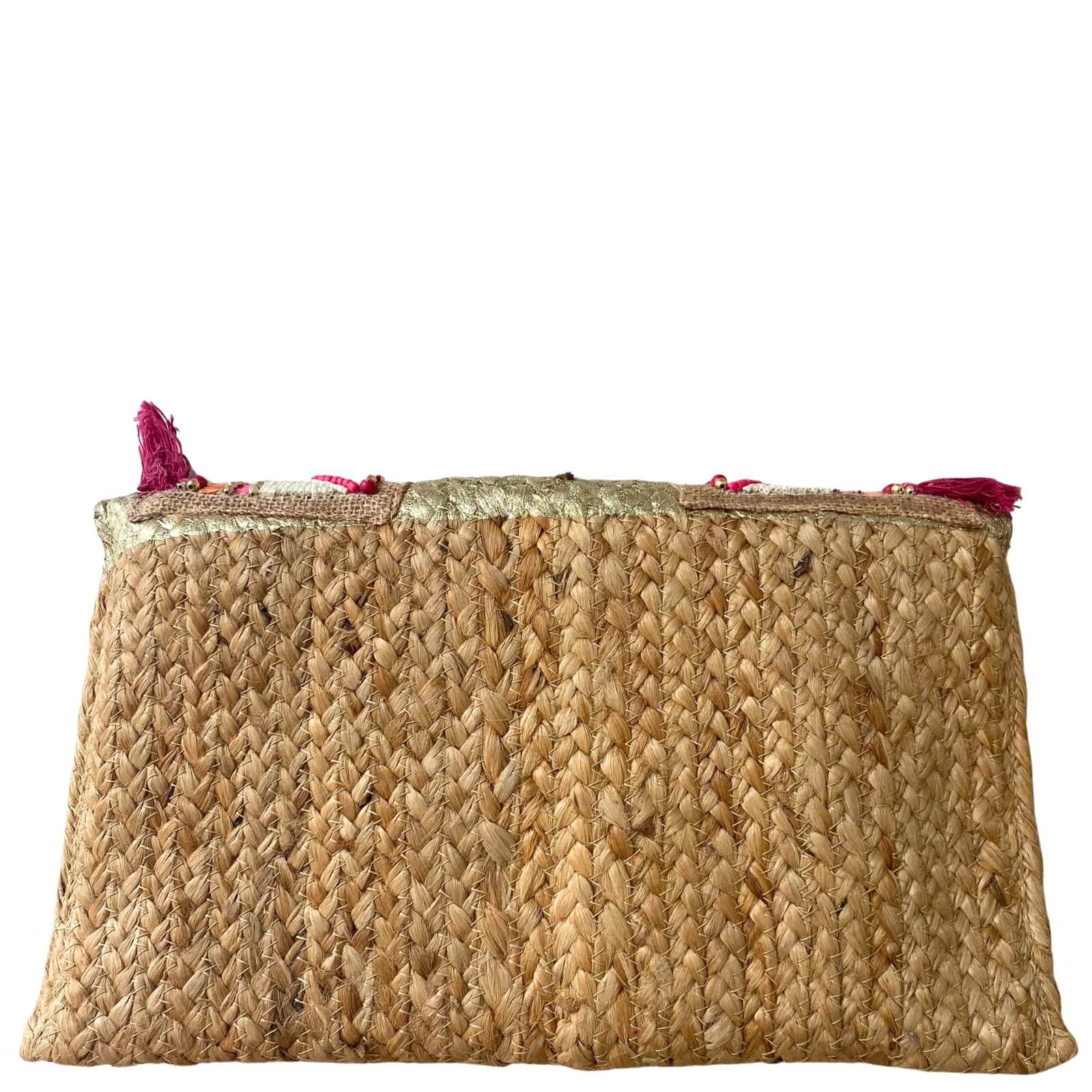 Large Jute Clutch Bag With Pink Fringing - Image 2