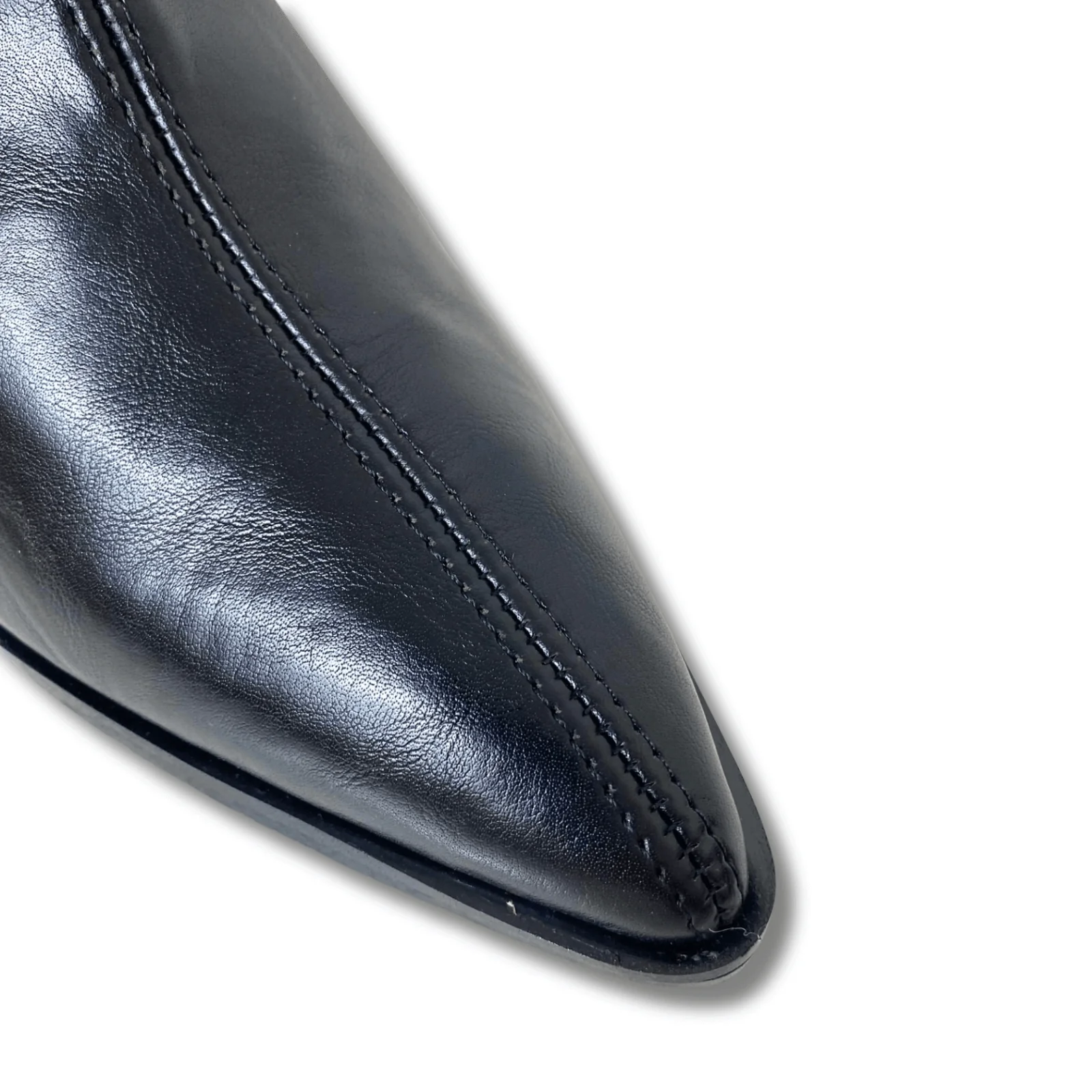 Miss Elastic Black Leather Pointed Toe Long Length Boots - Image 3