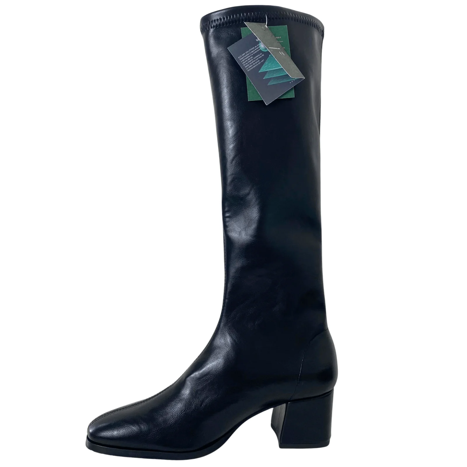 Miss Elastic Black Square Toe Long Length Boots - Image 3