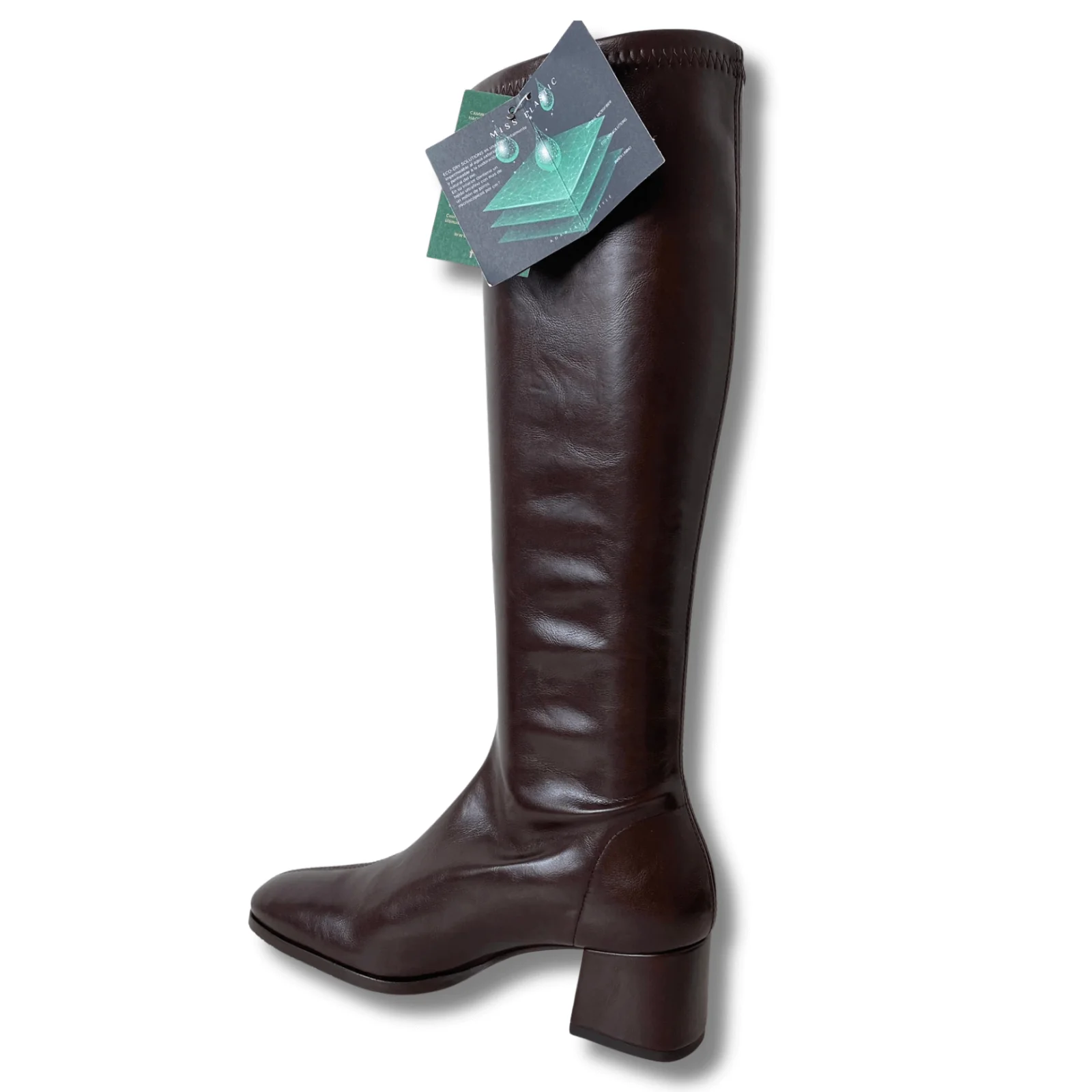 Miss Elastic Brown Square Toe Long Length Boots - Image 3