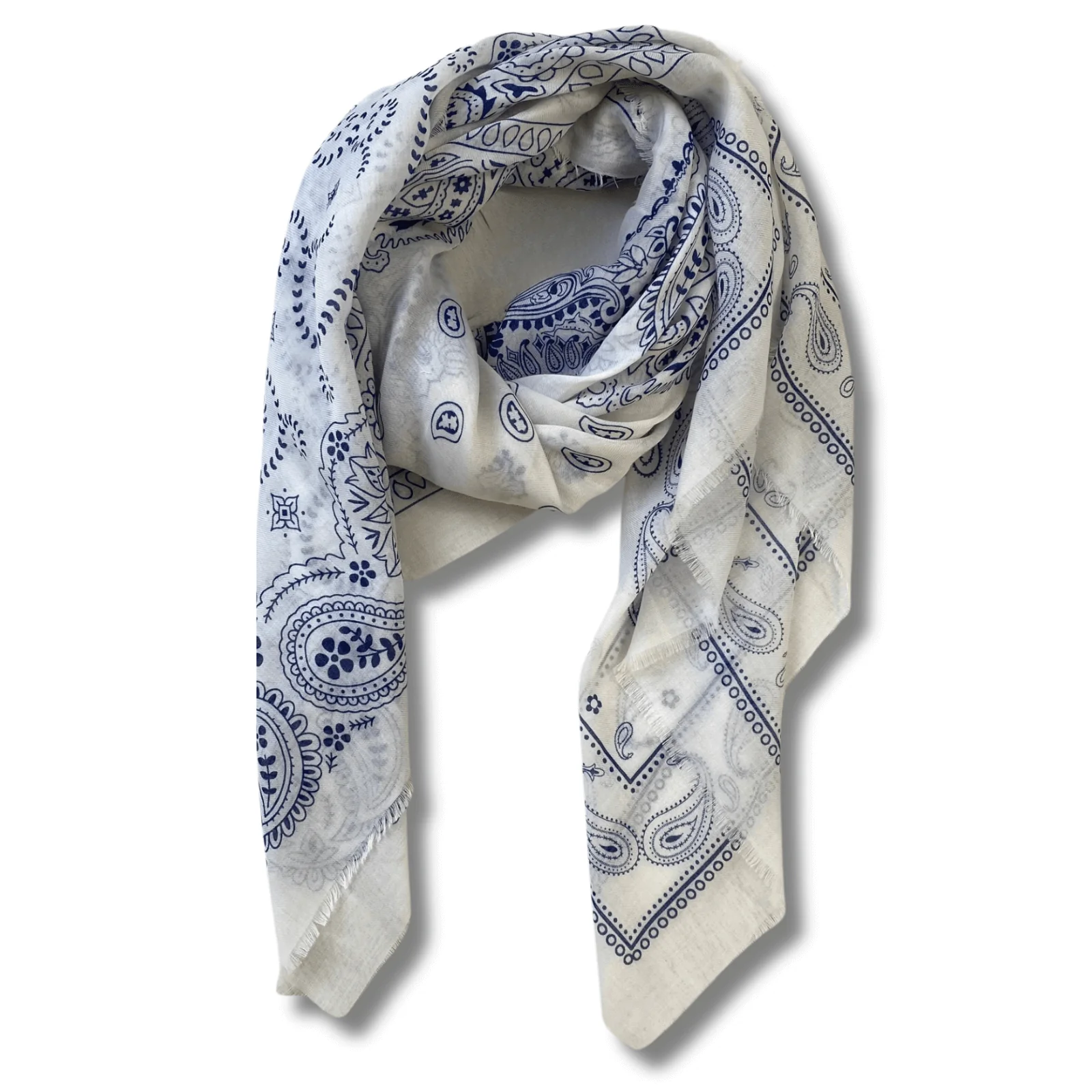 Navy & White Paisley Pattern Scarf