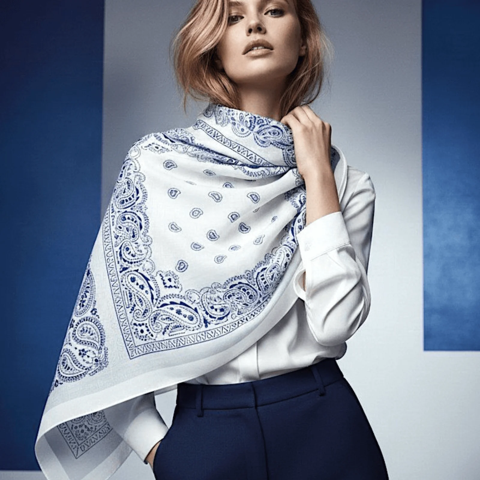 Navy & White Paisley Pattern Scarf - Image 3