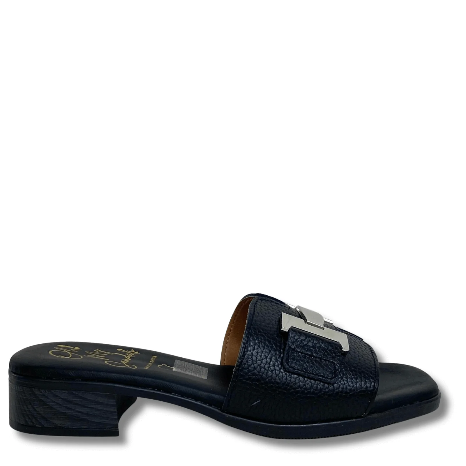 Oh My Sandals Black Leather Slip On Mules