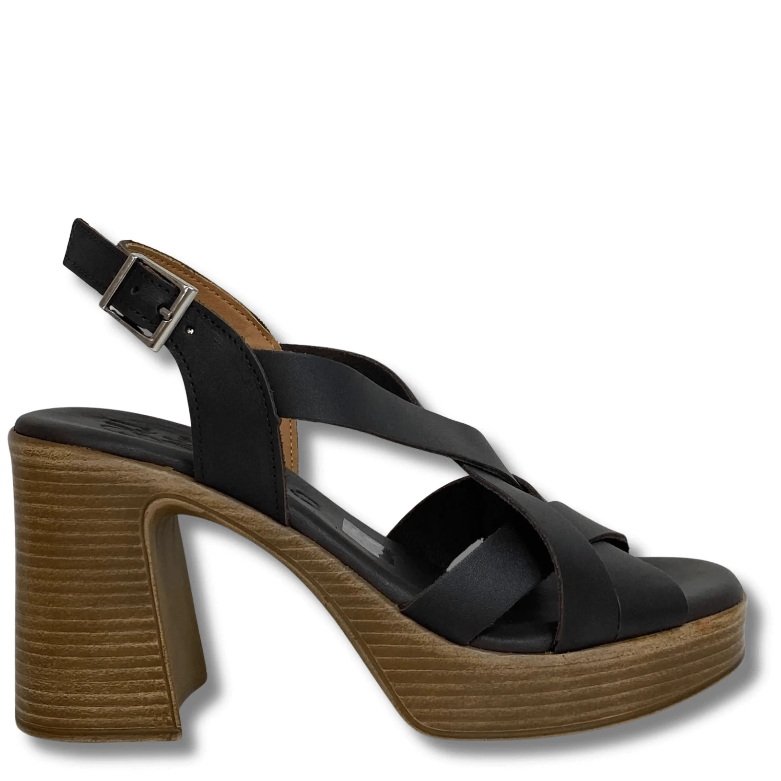 Oh My Sandals Brown Leather Block Heel Sandals