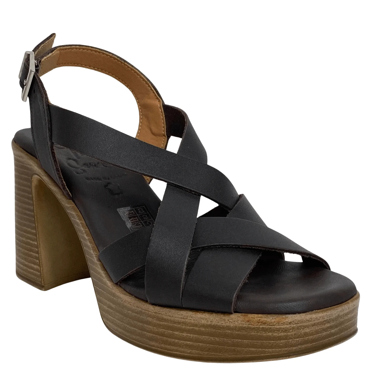 Oh My Sandals Brown Leather Block Heel Sandals - Image 2