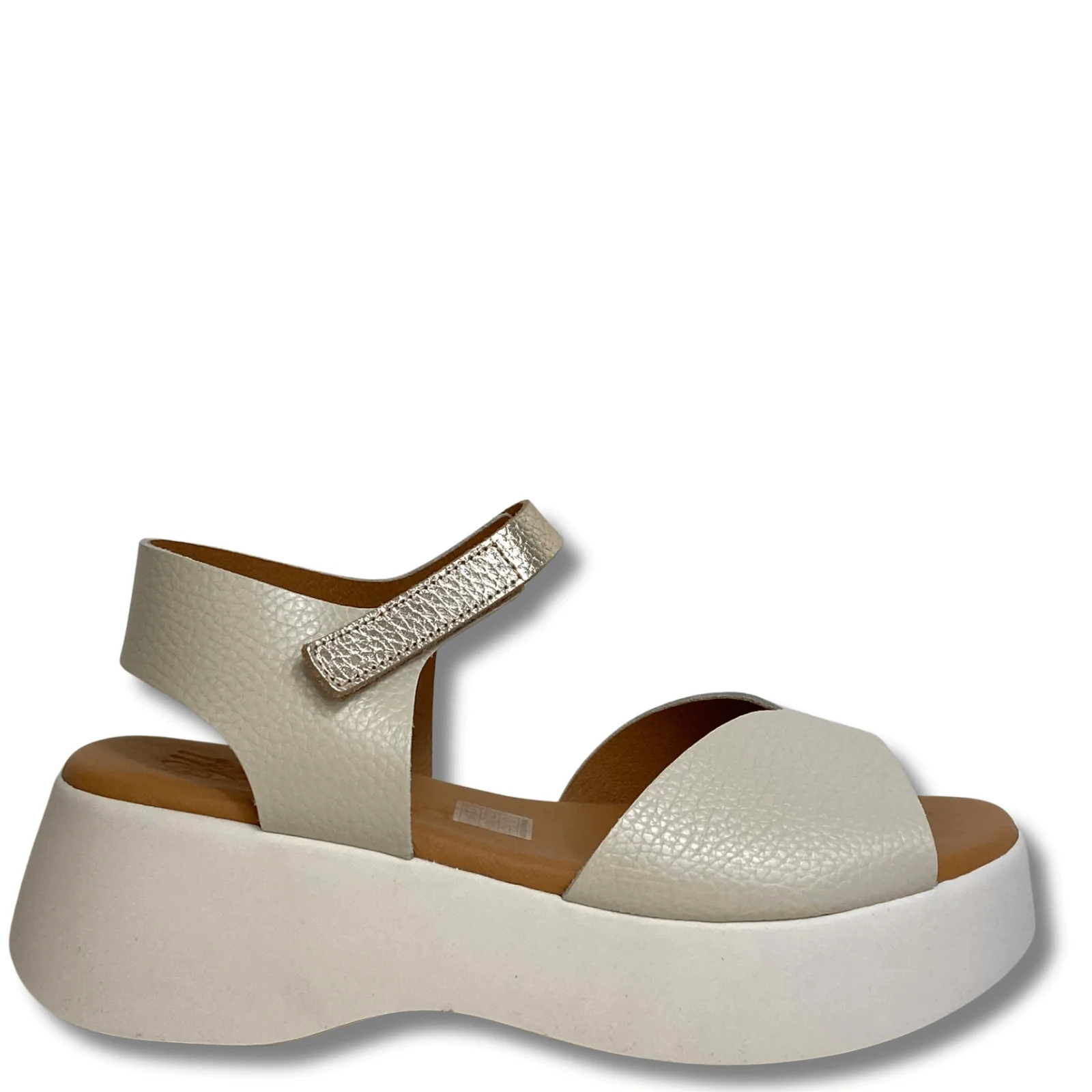 Oh My Sandals Cream Leather & Gold Ankle Strap Sandals