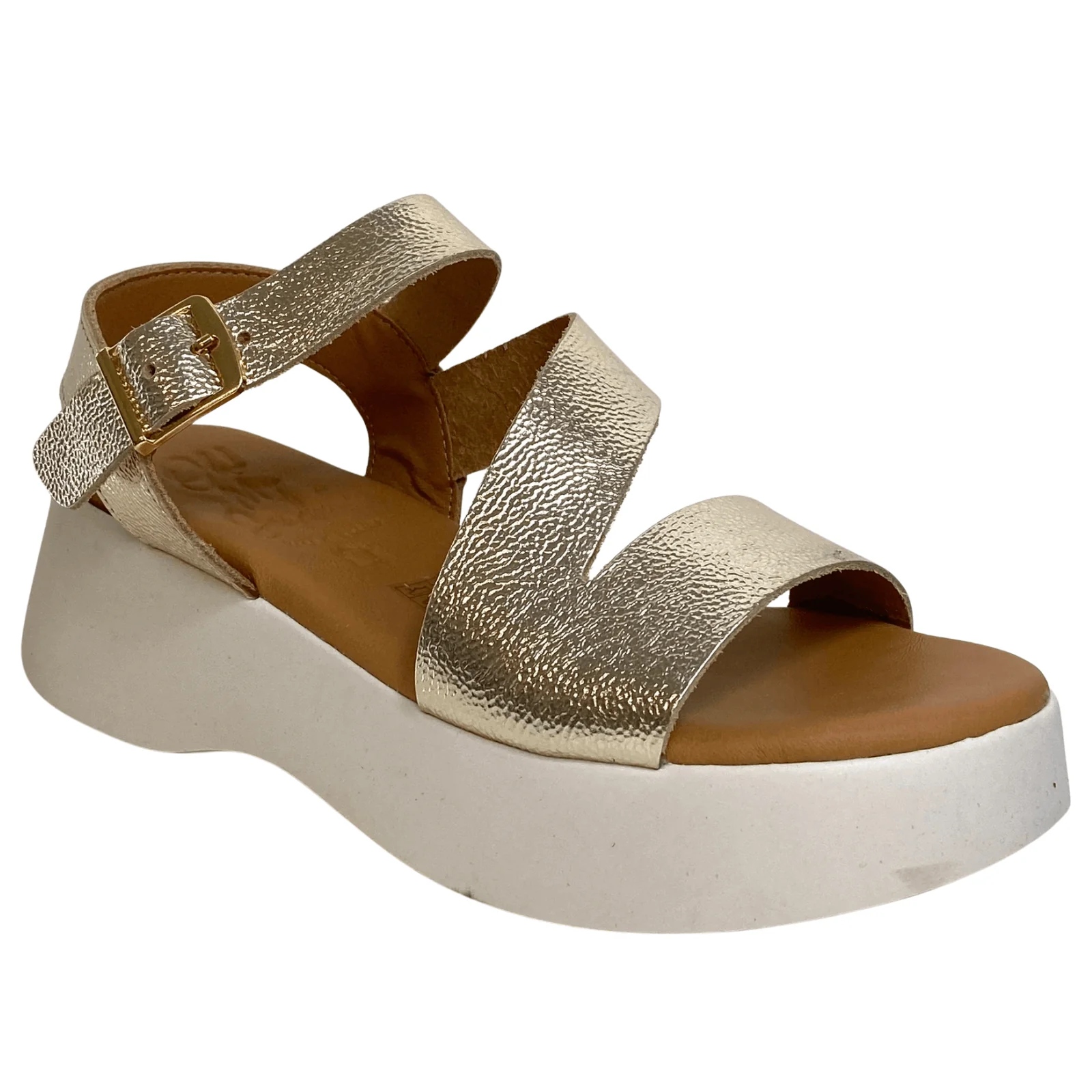 Oh My Sandals Gold Chunky Buckle Ankle Strap Sandals - Image 2