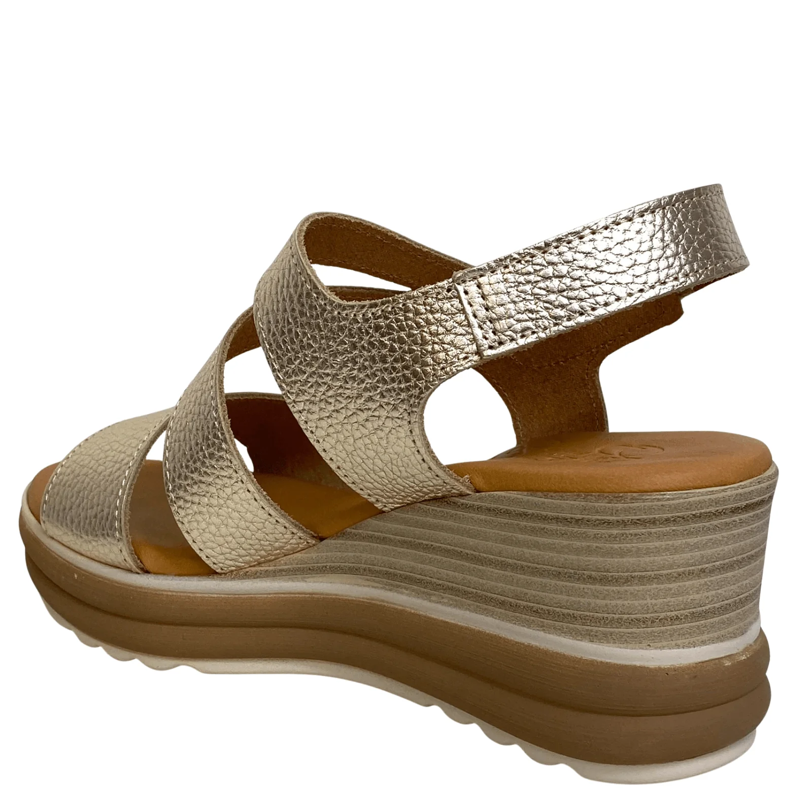 Oh My Sandals Gold Leather Mid Height Wedge Sandals - Image 2
