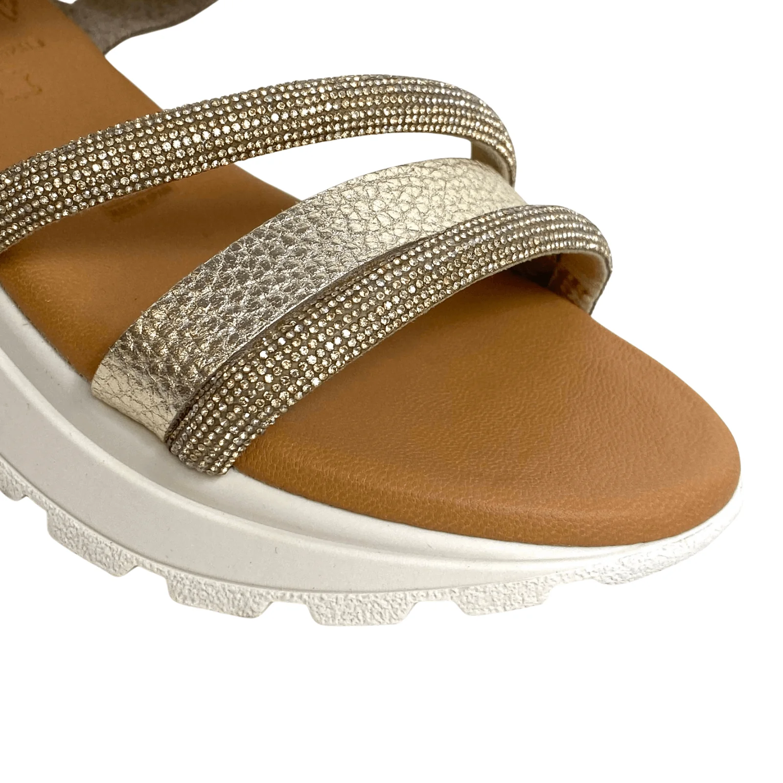 Oh My Sandals Gold Leather Velcro Ankle Strap Sparkly Sandals - Image 2