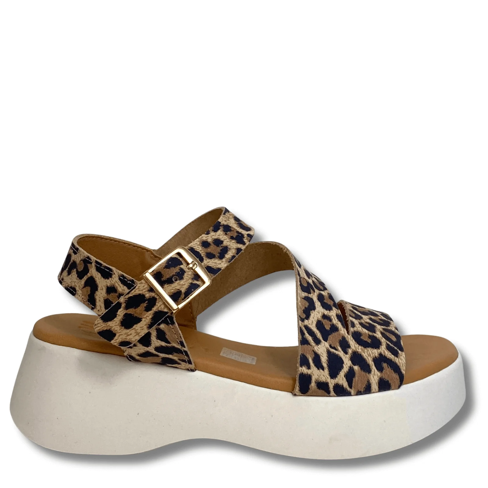 Oh My Sandals Leopard Chunky Buckle Ankle Strap Sandals