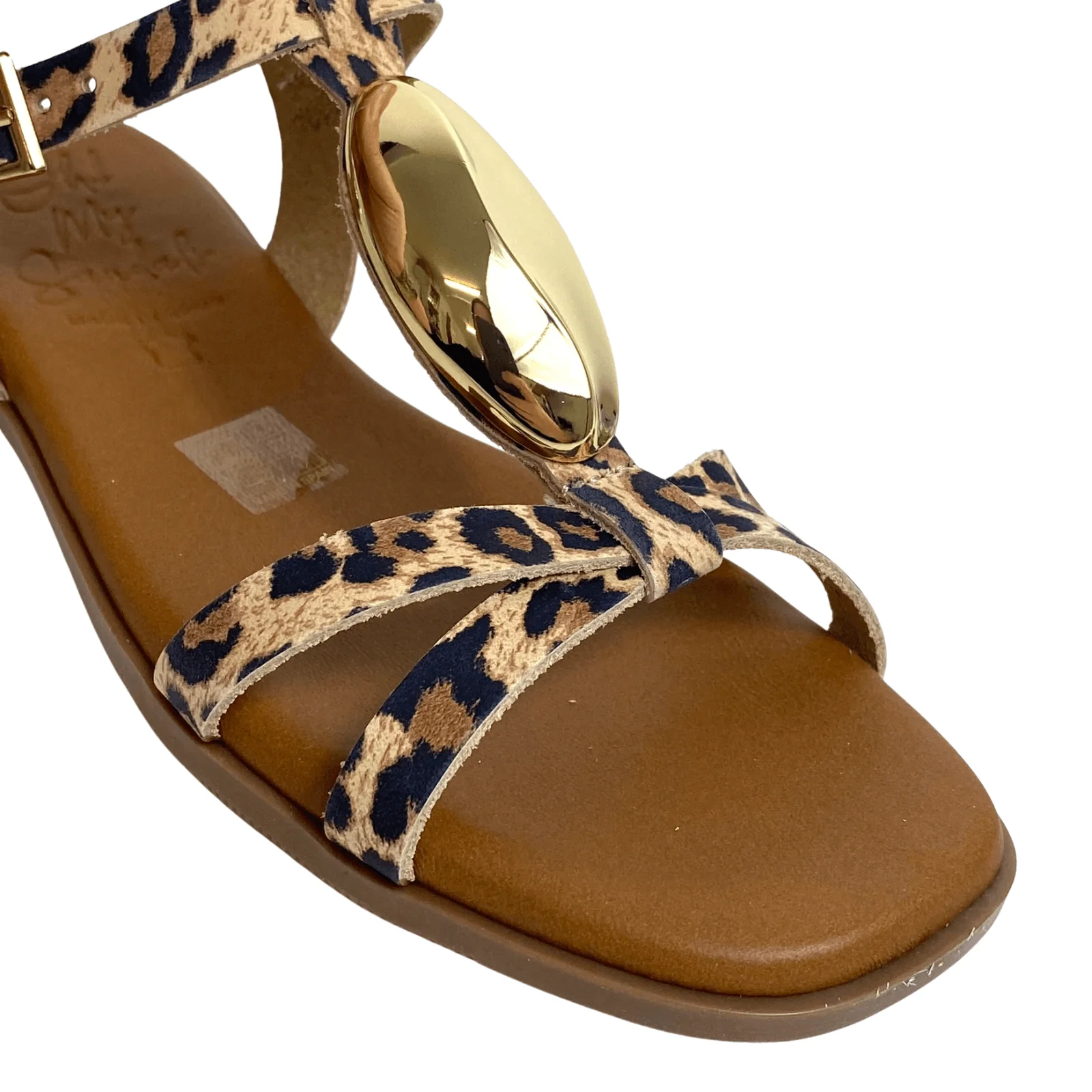 Oh My Sandals Leopard Leather Flat Strappy Sandals - Image 2