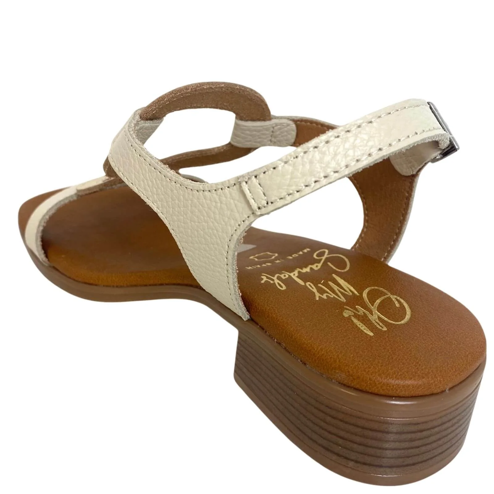 Oh My Sandals Neutral Metallic Leather Front Strap Sandals - Image 3