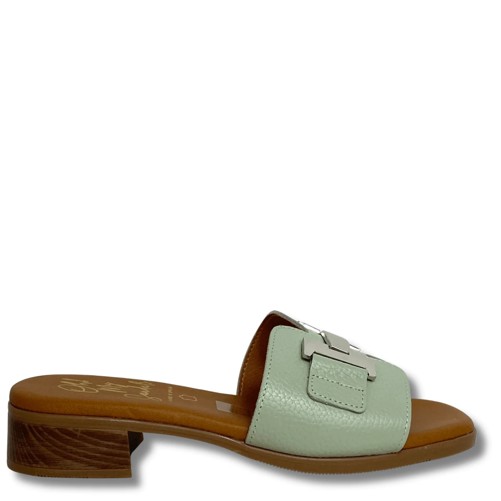 Oh My Sandals Mint Green Leather Slip On Mules