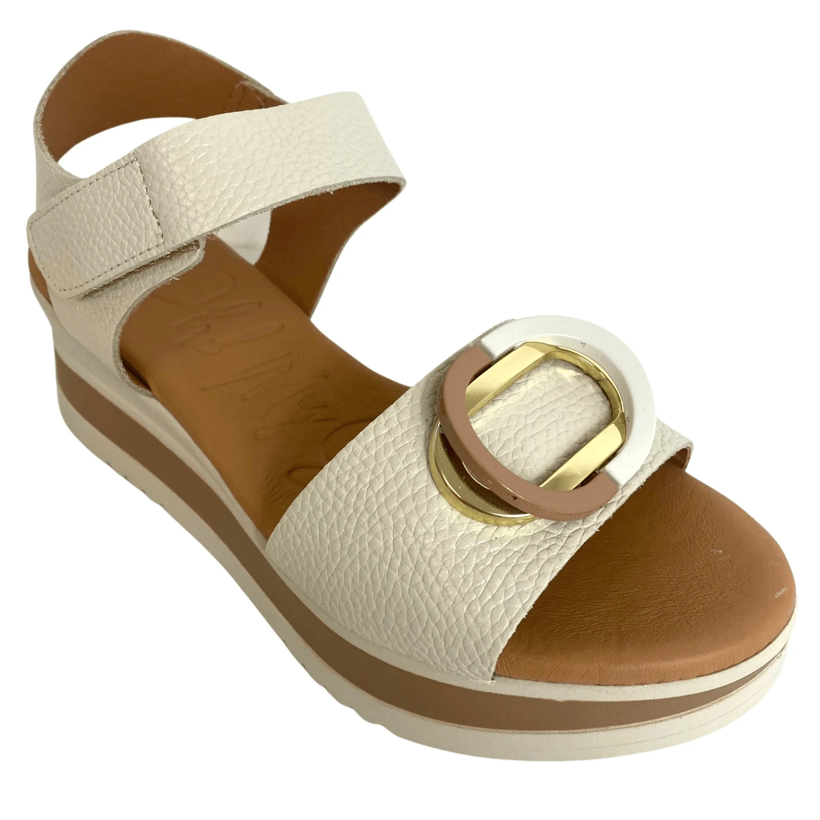 Oh My Sandals Off White Leather Velcro Ankle Strap Sandals - Image 2