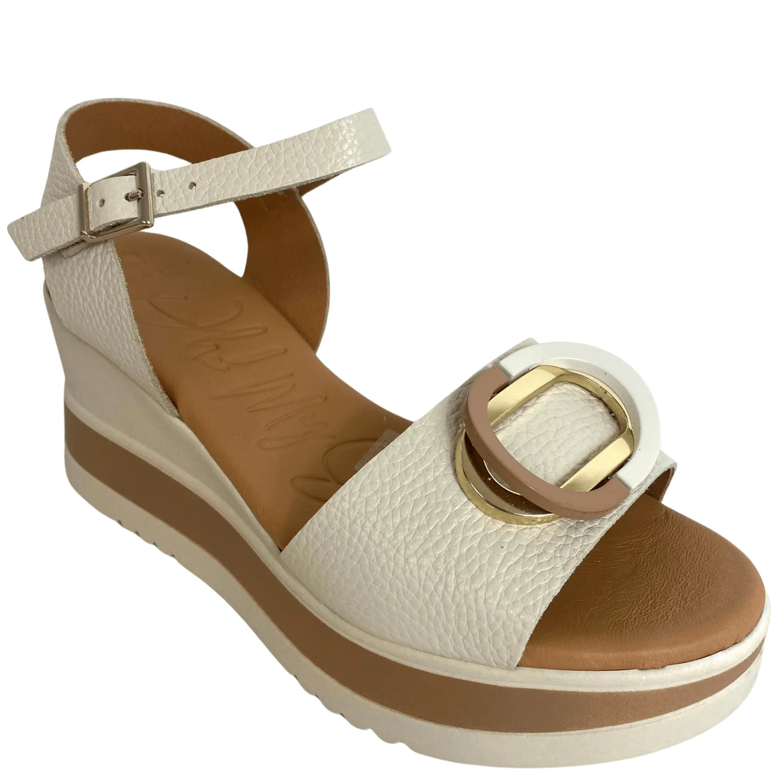 Oh My Sandals Off White Leather Wedge Sandals - Image 3