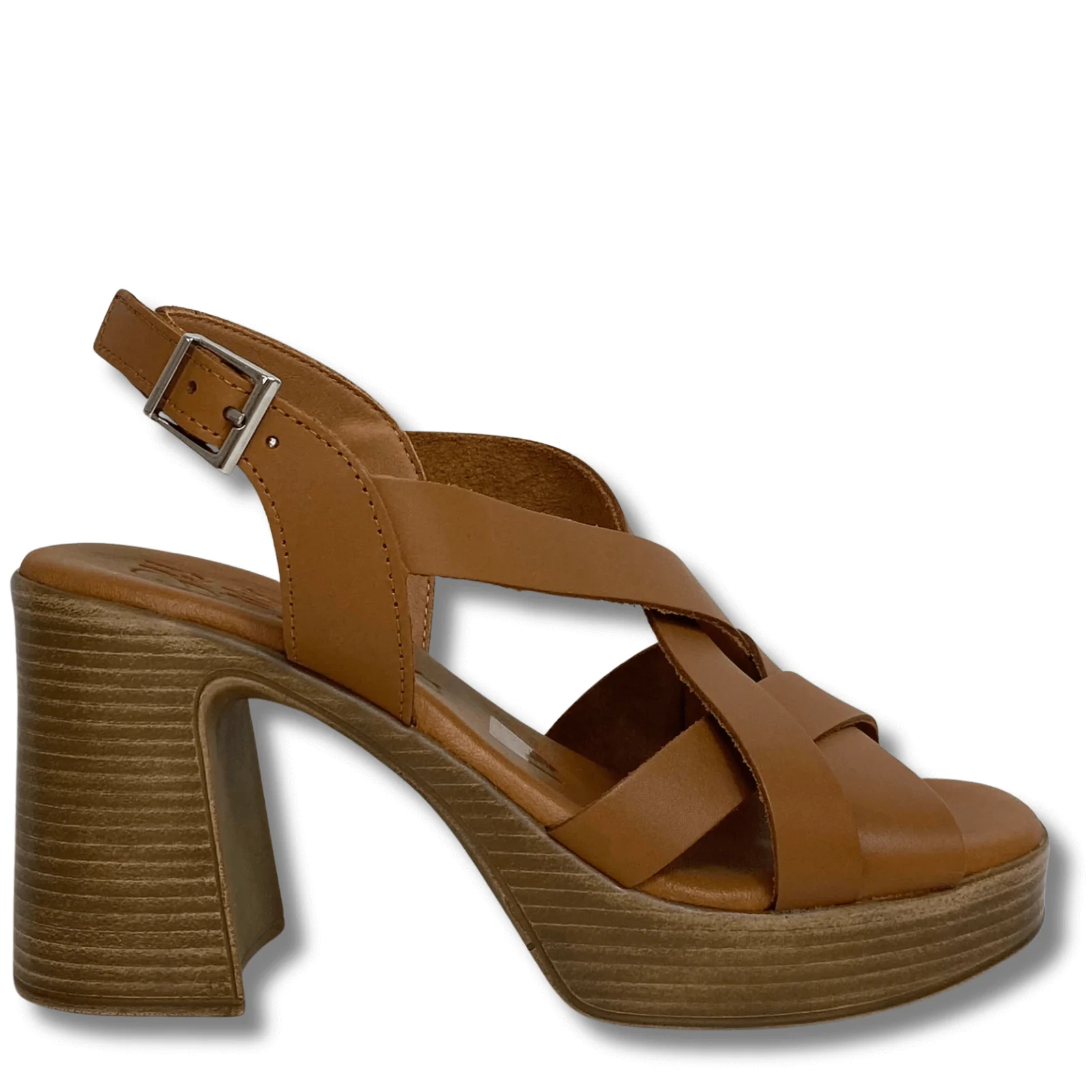 Oh My Sandals Tan Leather Block Heel Sandals