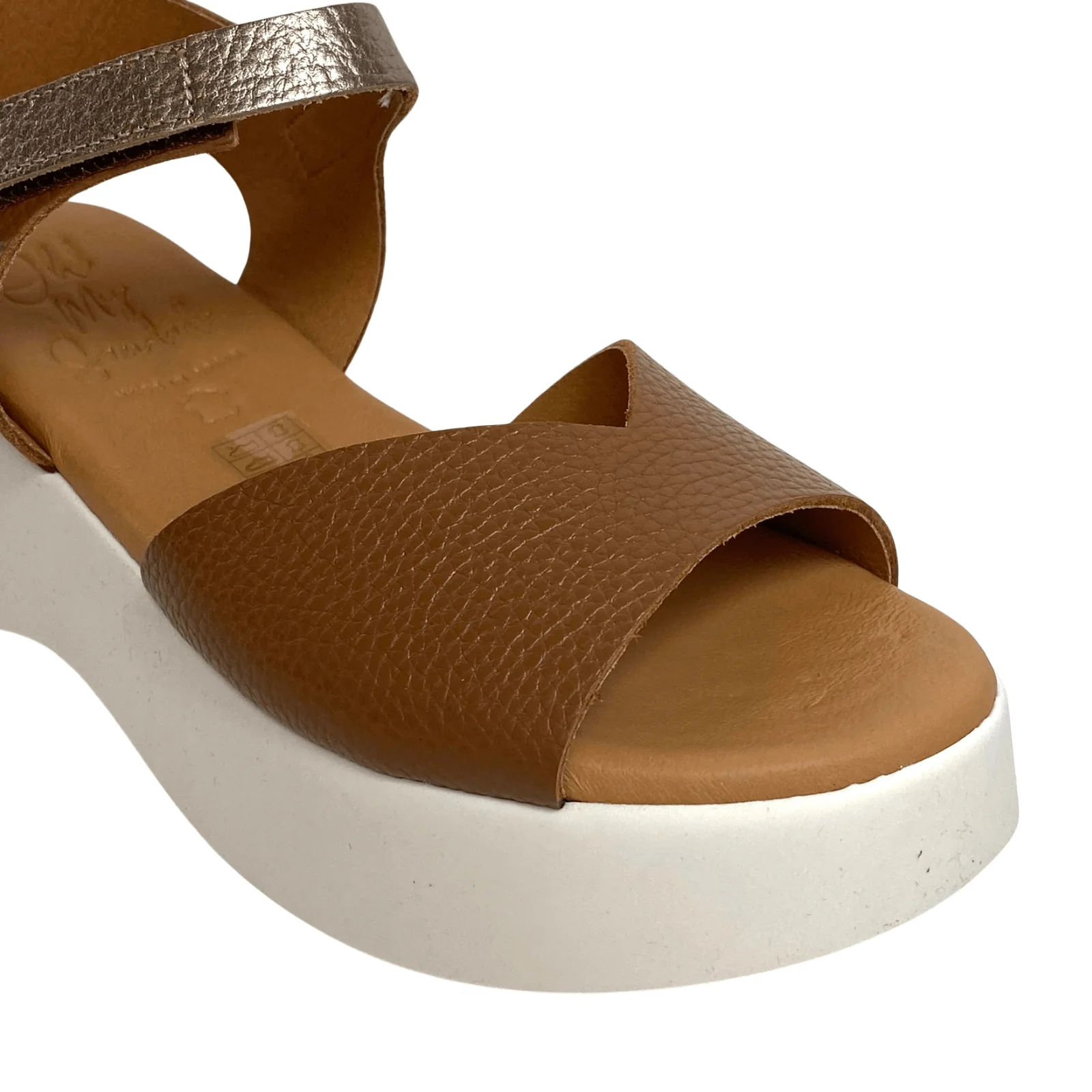Oh My Sandals Tan Leather & Gold Ankle Strap Sandals - Image 2