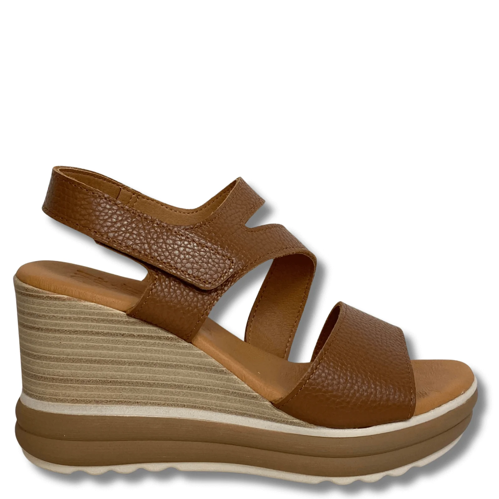 Oh My Sandals Tan Leather High Wedge Sandals