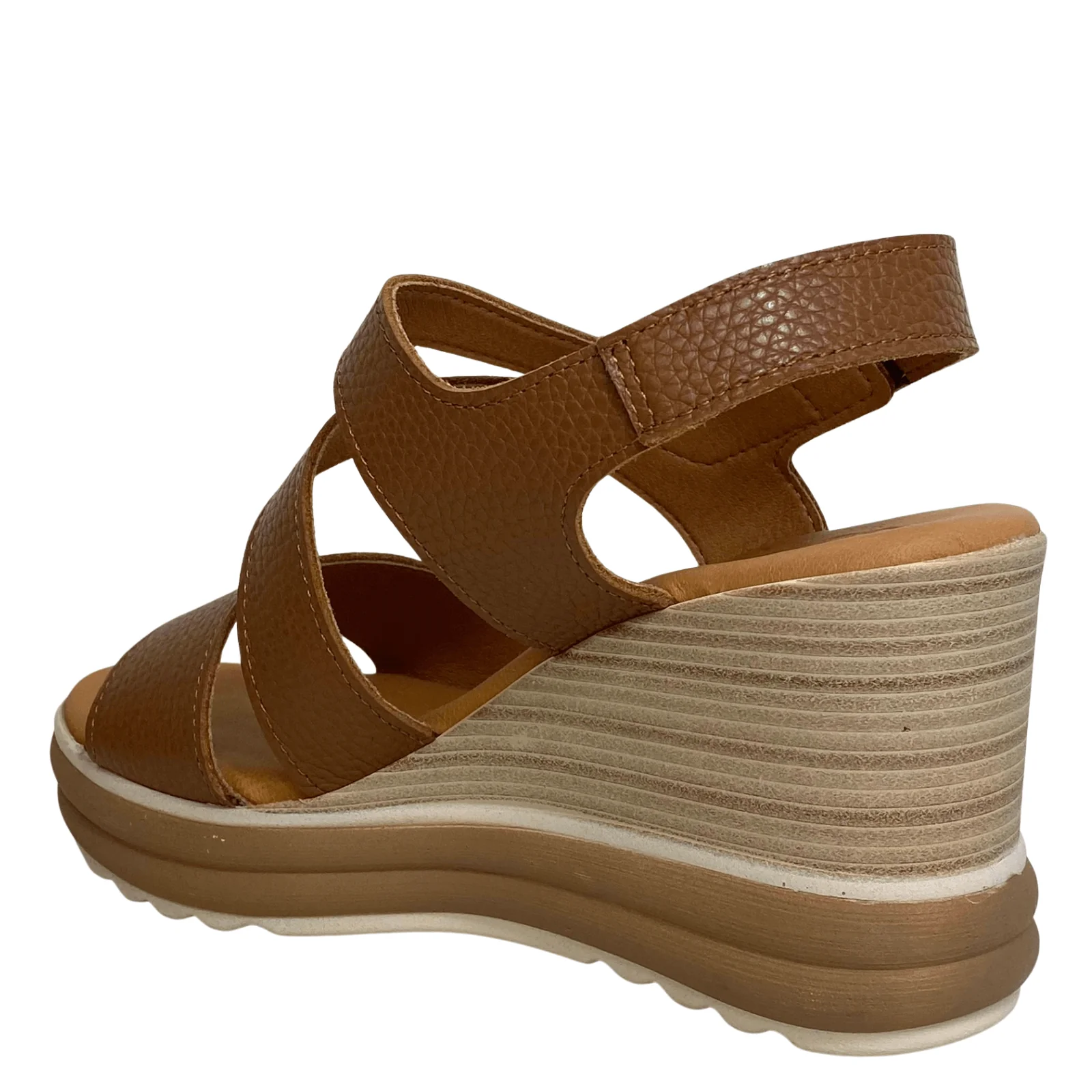 Oh My Sandals Tan Leather High Wedge Sandals - Image 2