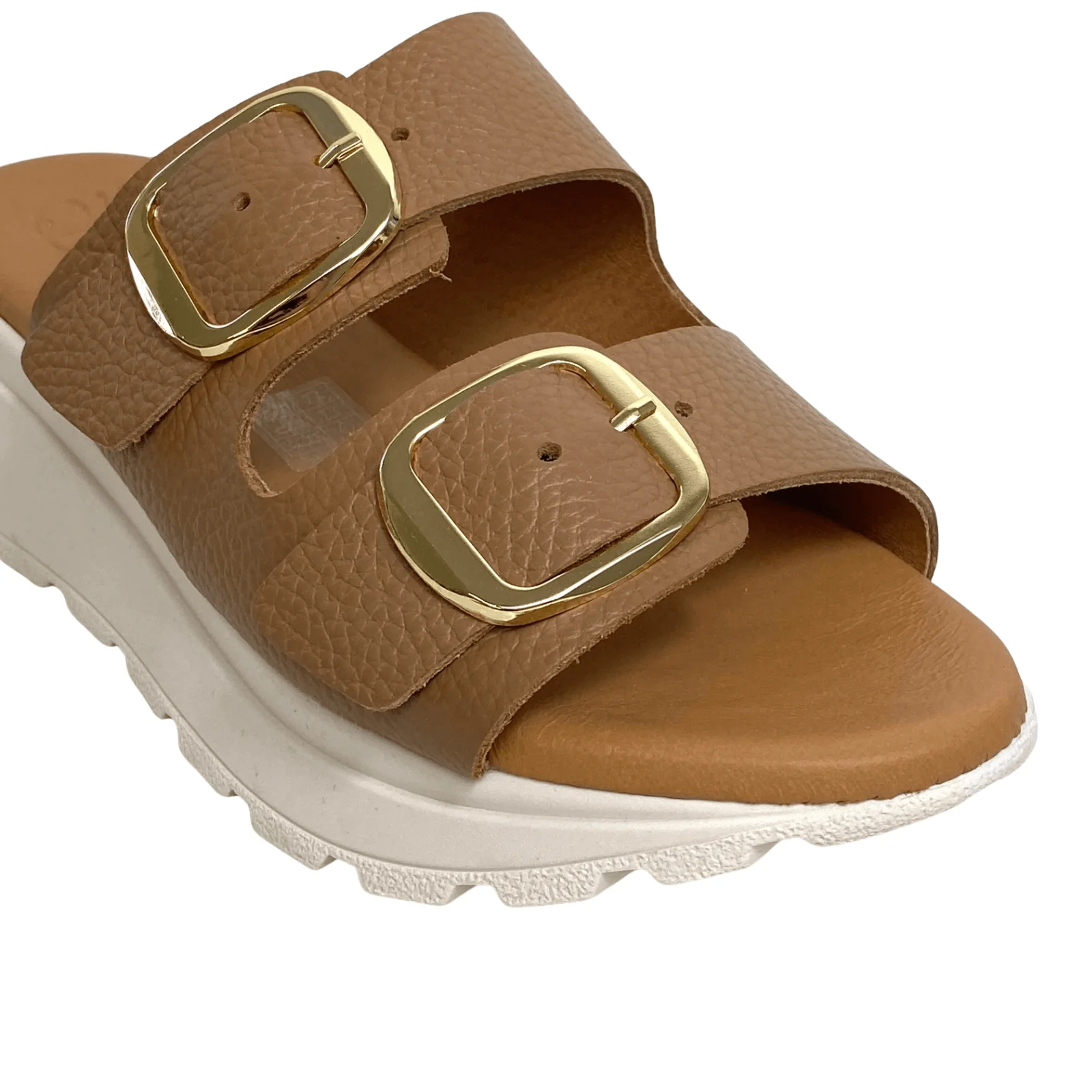 Oh My Sandals Tan Leather Slip On Double Strap Sandals - Image 2