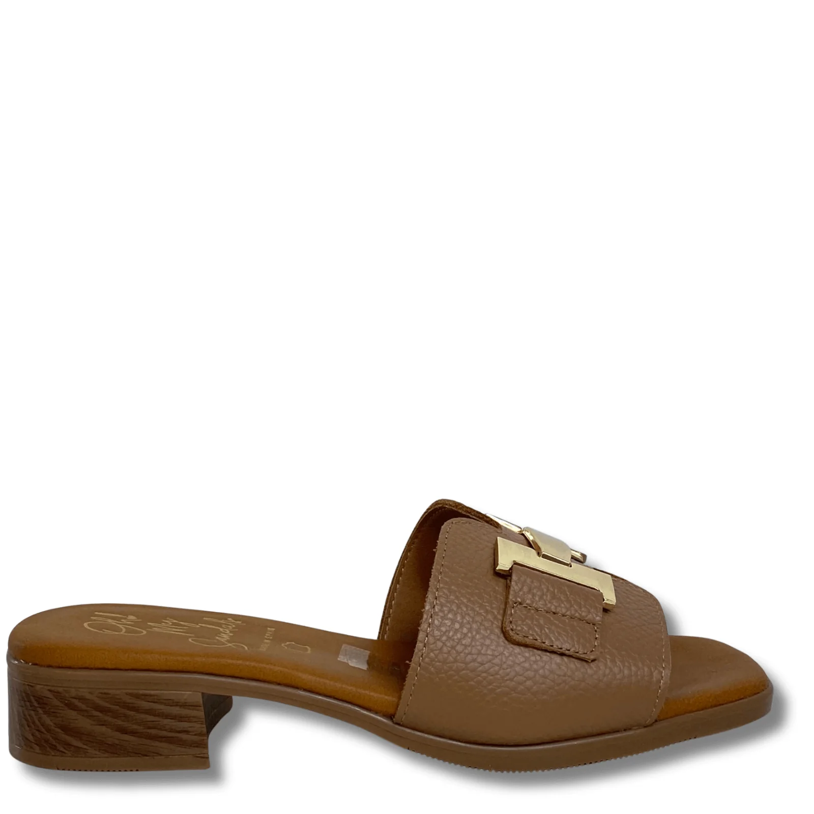 Oh My Sandals Taupe Leather Slip On Mules