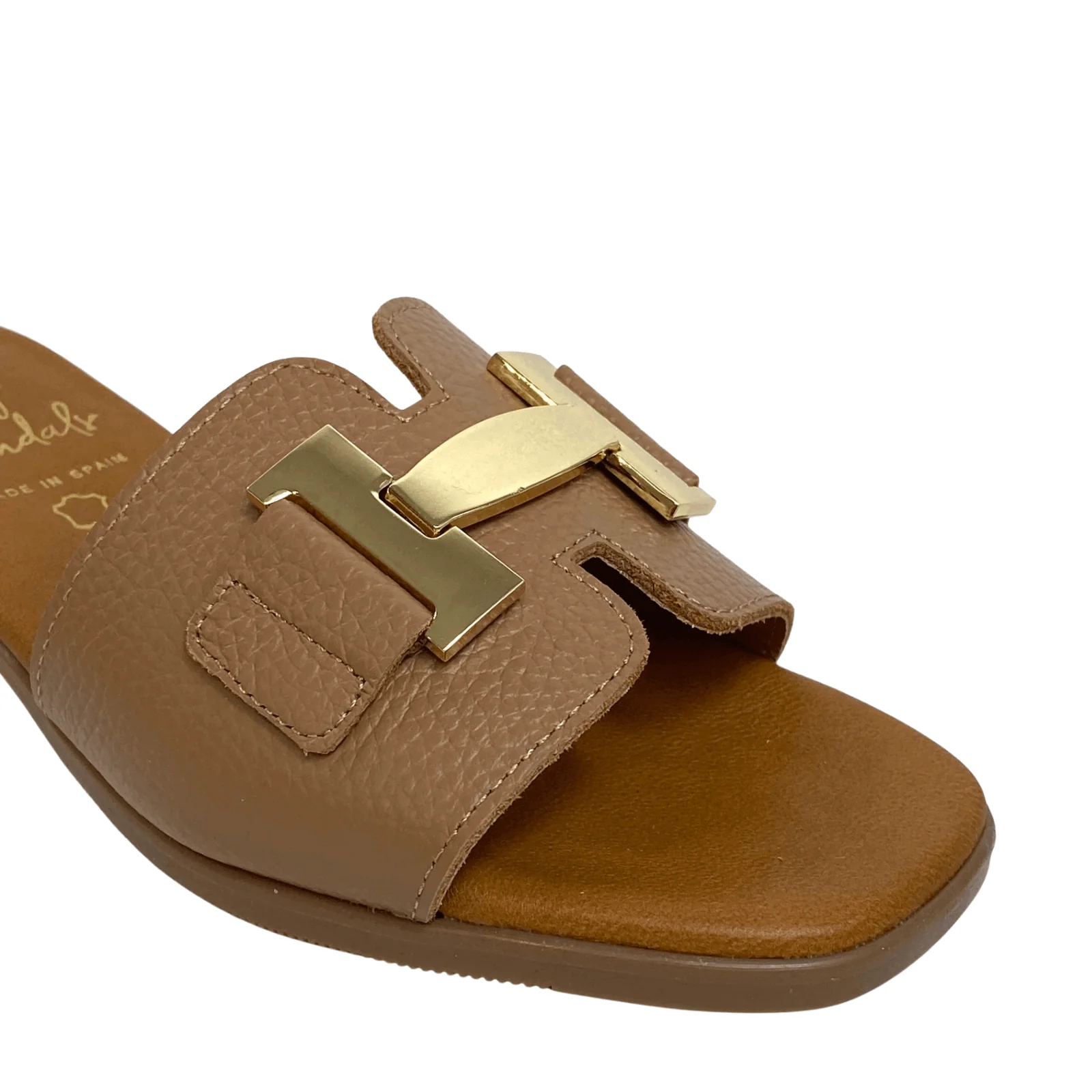 Oh My Sandals Taupe Leather Slip On Mules - Image 2