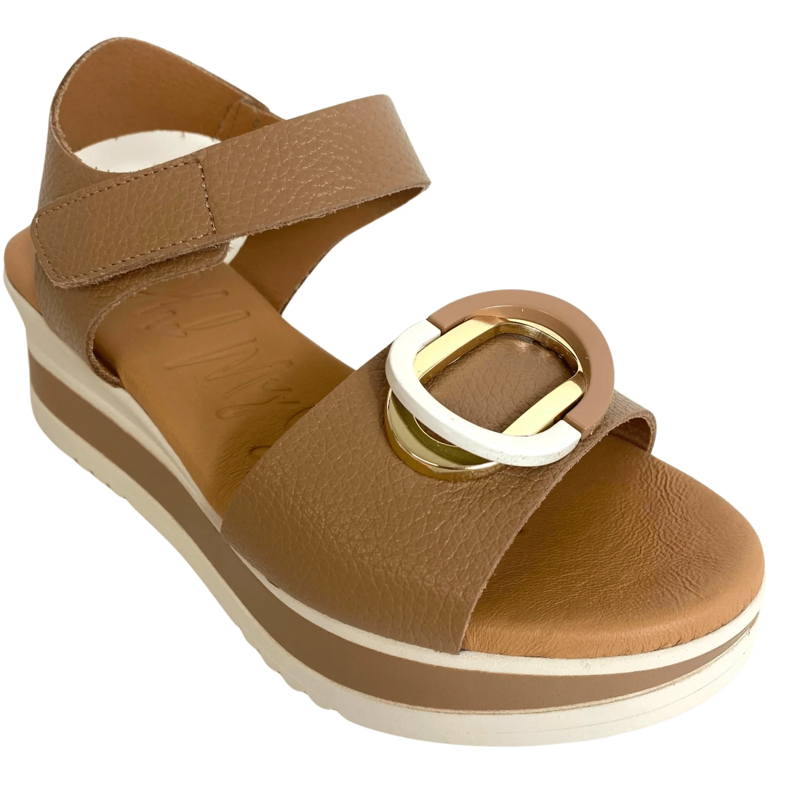 Oh My Sandals Taupe Leather Velcro Ankle Strap Sandals - Image 2