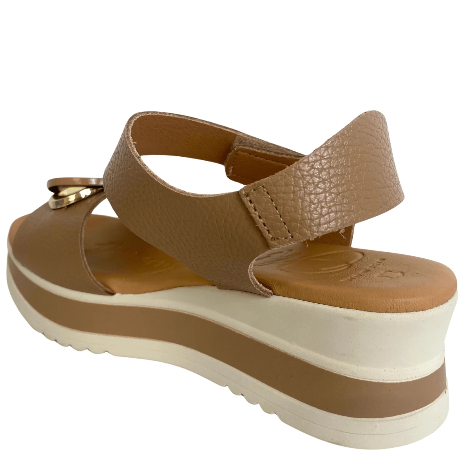 Oh My Sandals Taupe Leather Velcro Ankle Strap Sandals - Image 3