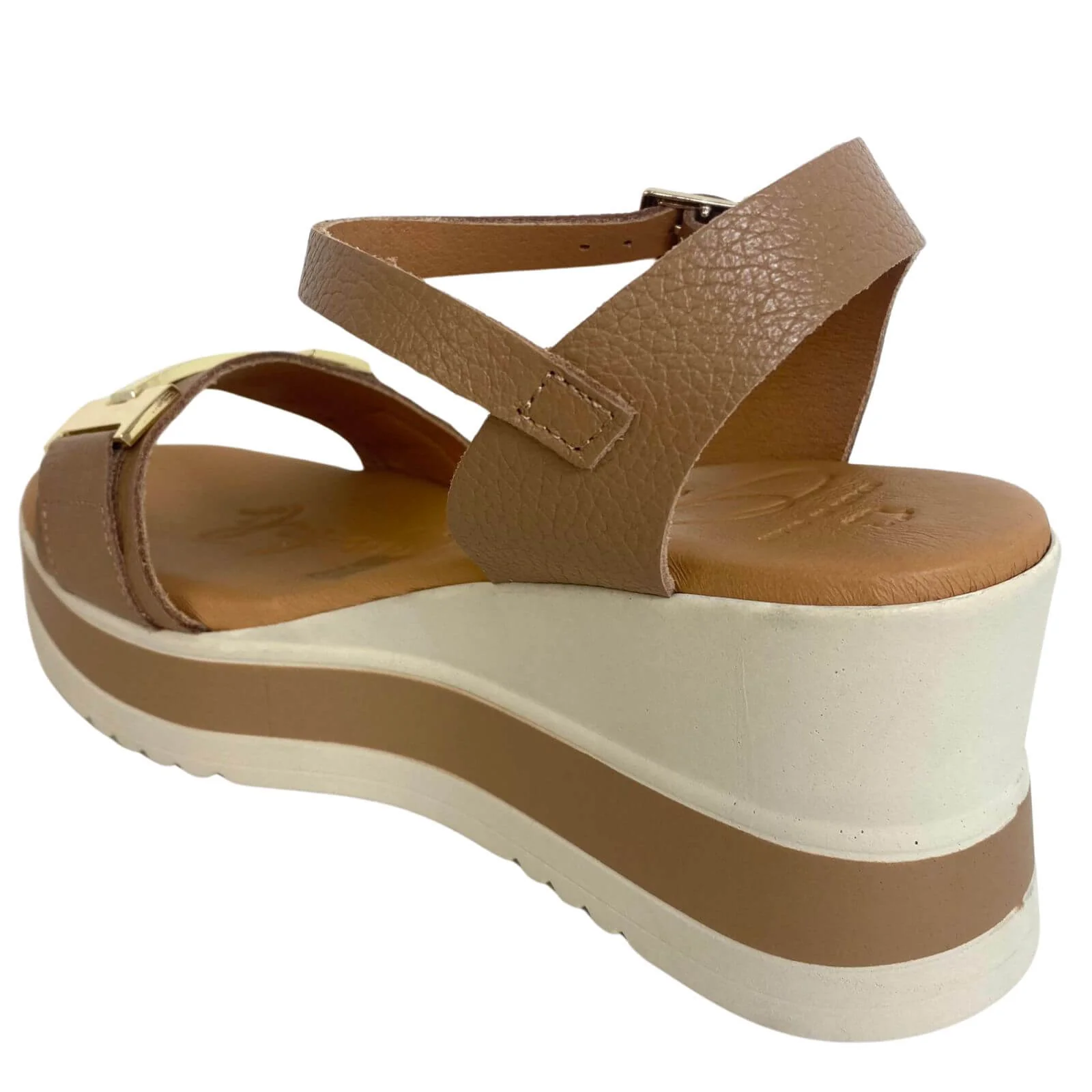 Oh My Sandals Taupe Leather Wedge Sandals - Image 3
