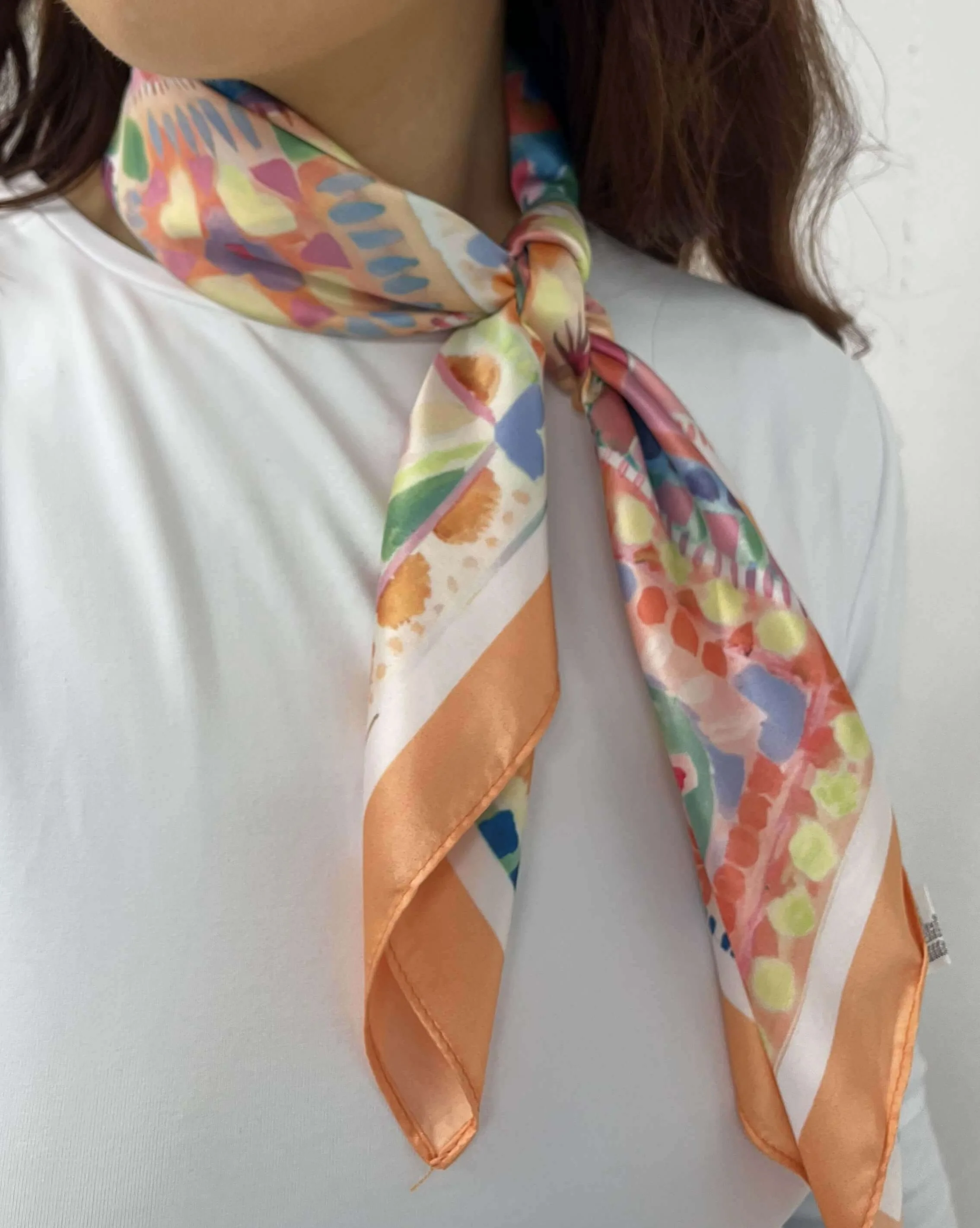 Orange Floral Tile Pattern Neck Scarf - Image 4